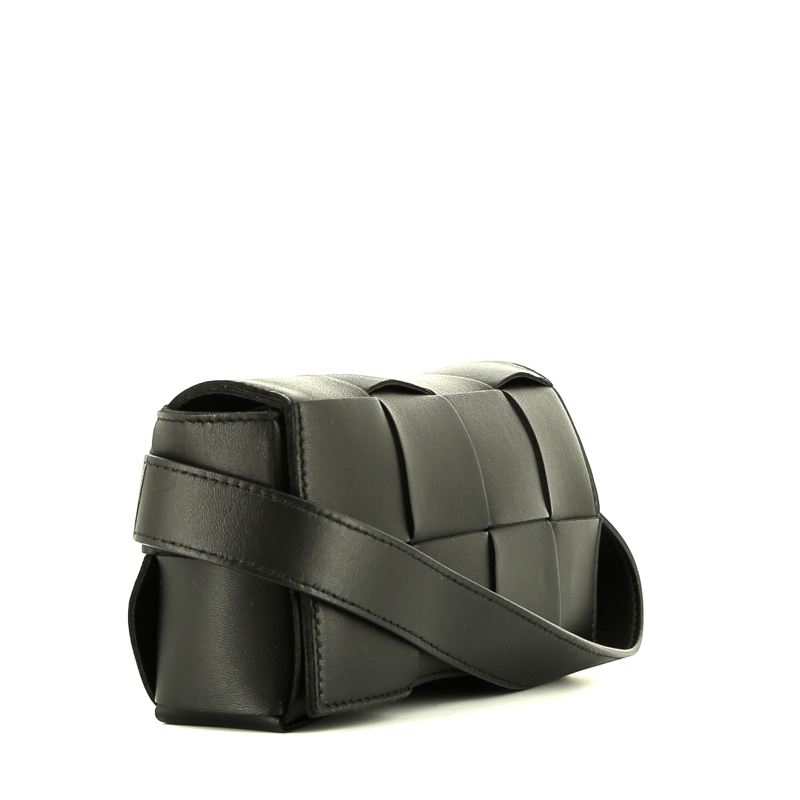 Bottega Veneta  Cassette belt  in black intrecciato leather