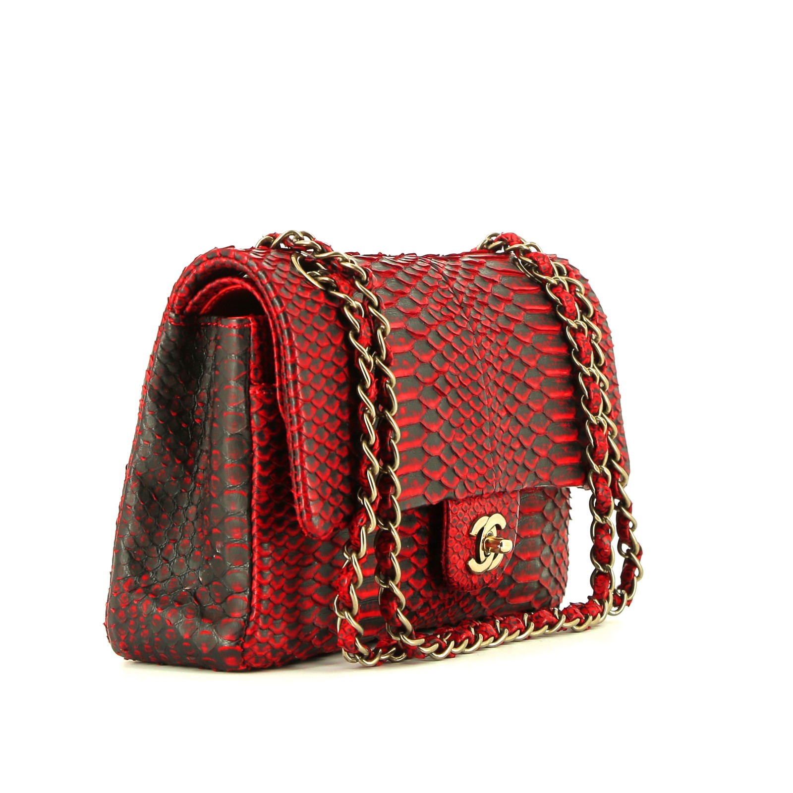 Chanel  Timeless Classic handbag  in red and black bicolor  python