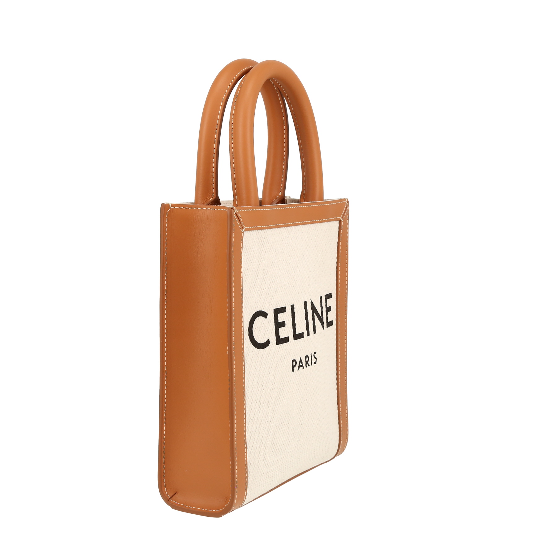 Sac bandoulière Celine  Vertical mini  en toile beige et cuir marron
