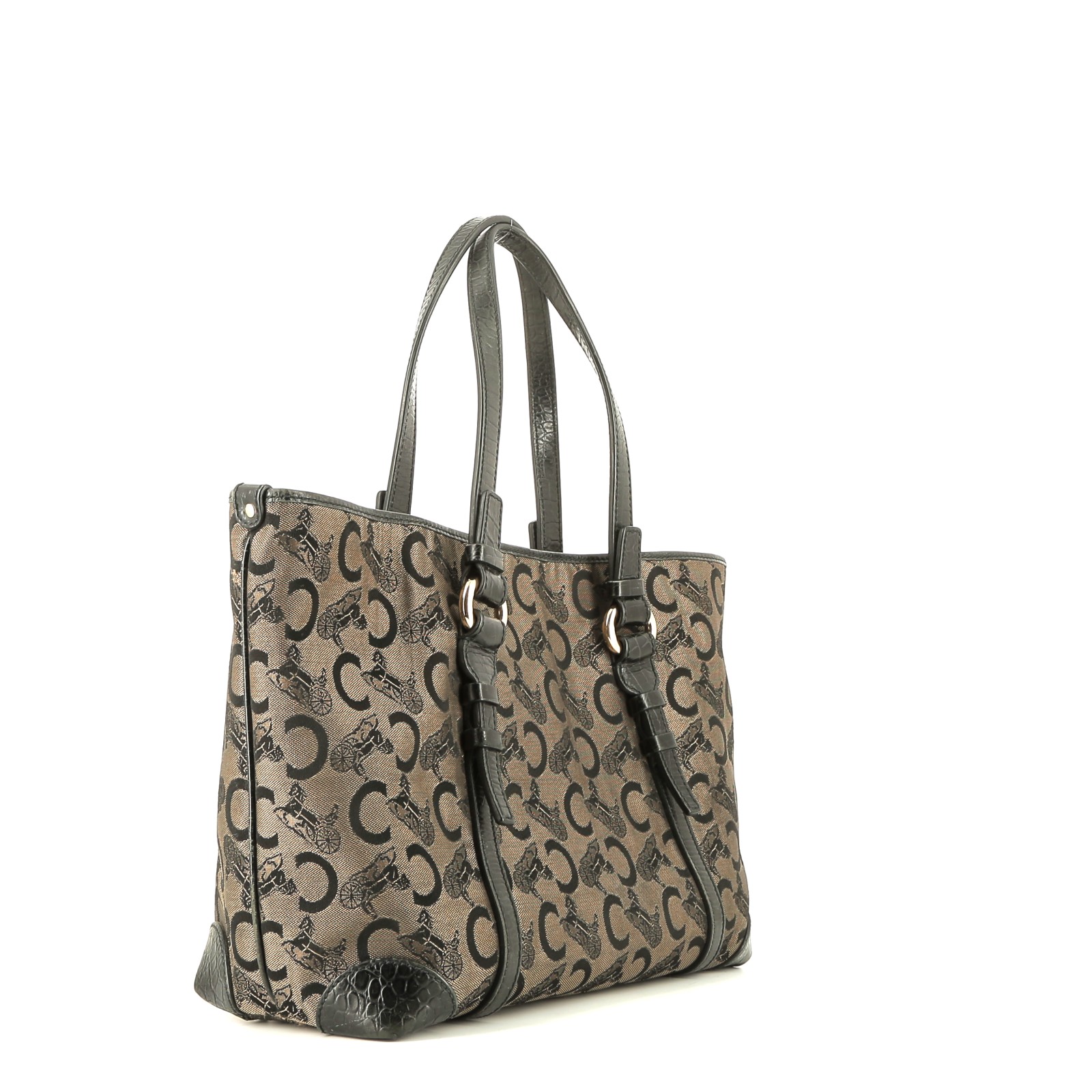 Celine   shopping bag  in black and beige logo canvas