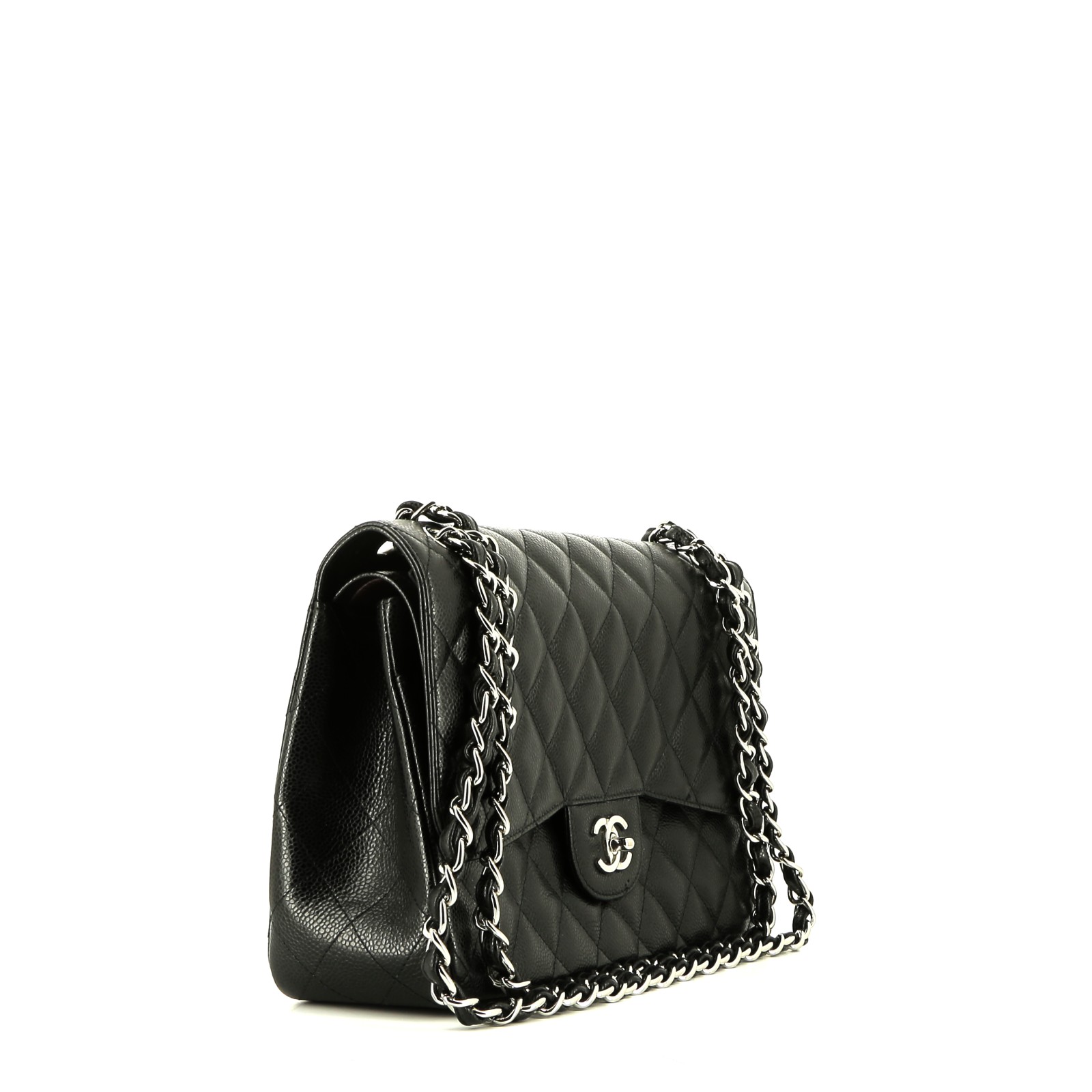Chanel  Timeless Jumbo shoulder bag  in black quilted grained leather