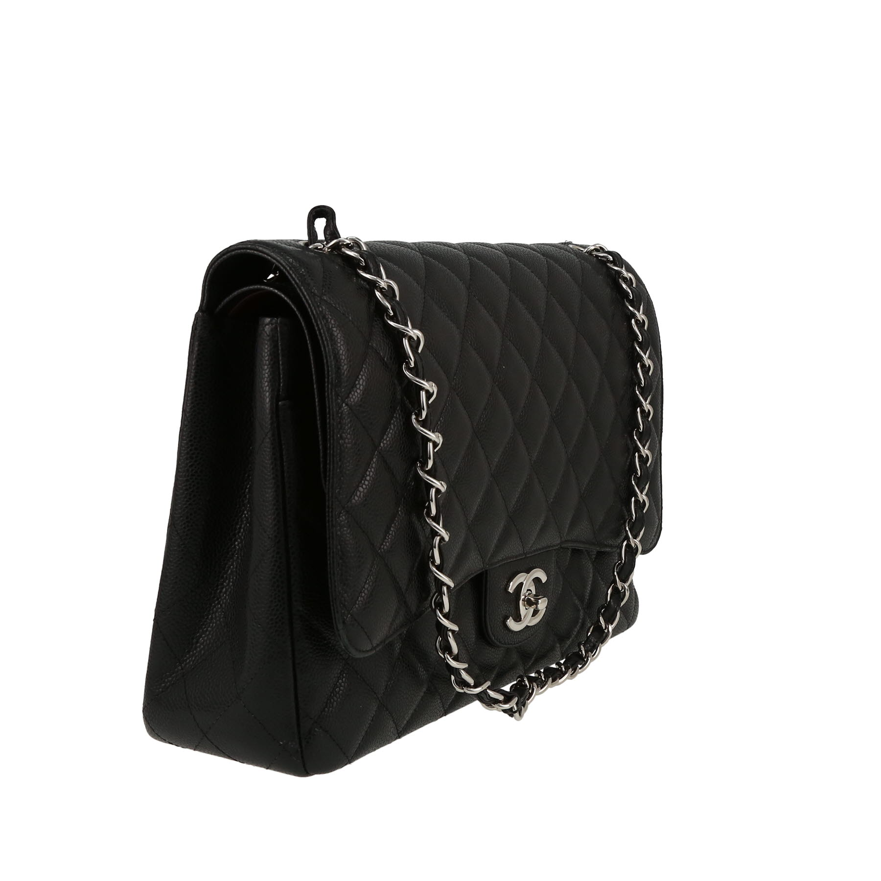 Chanel  Timeless Maxi Jumbo handbag  in black quilted grained leather