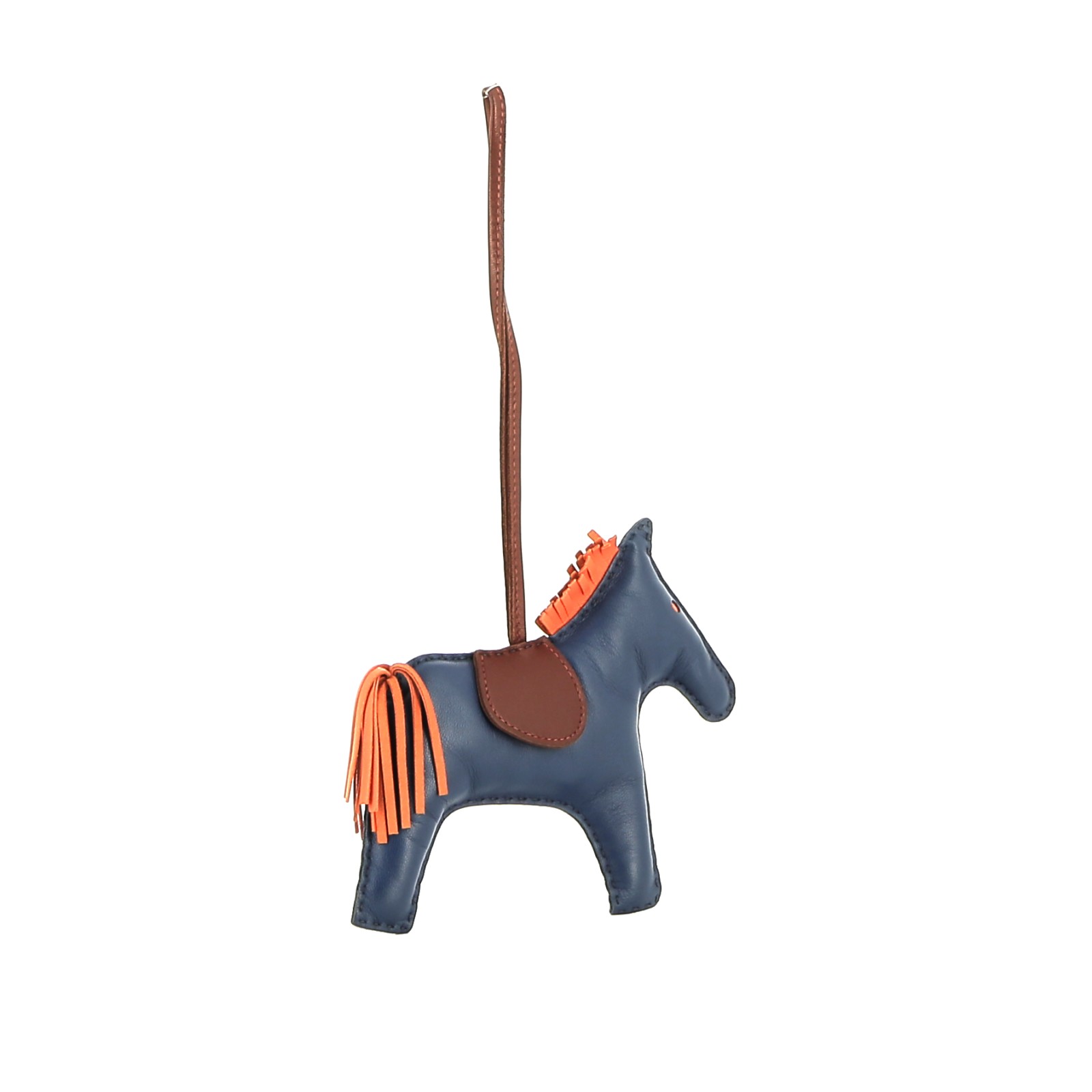 Hermès Rodeo bag accessory in navy blue, brown and orange tricolor  leather