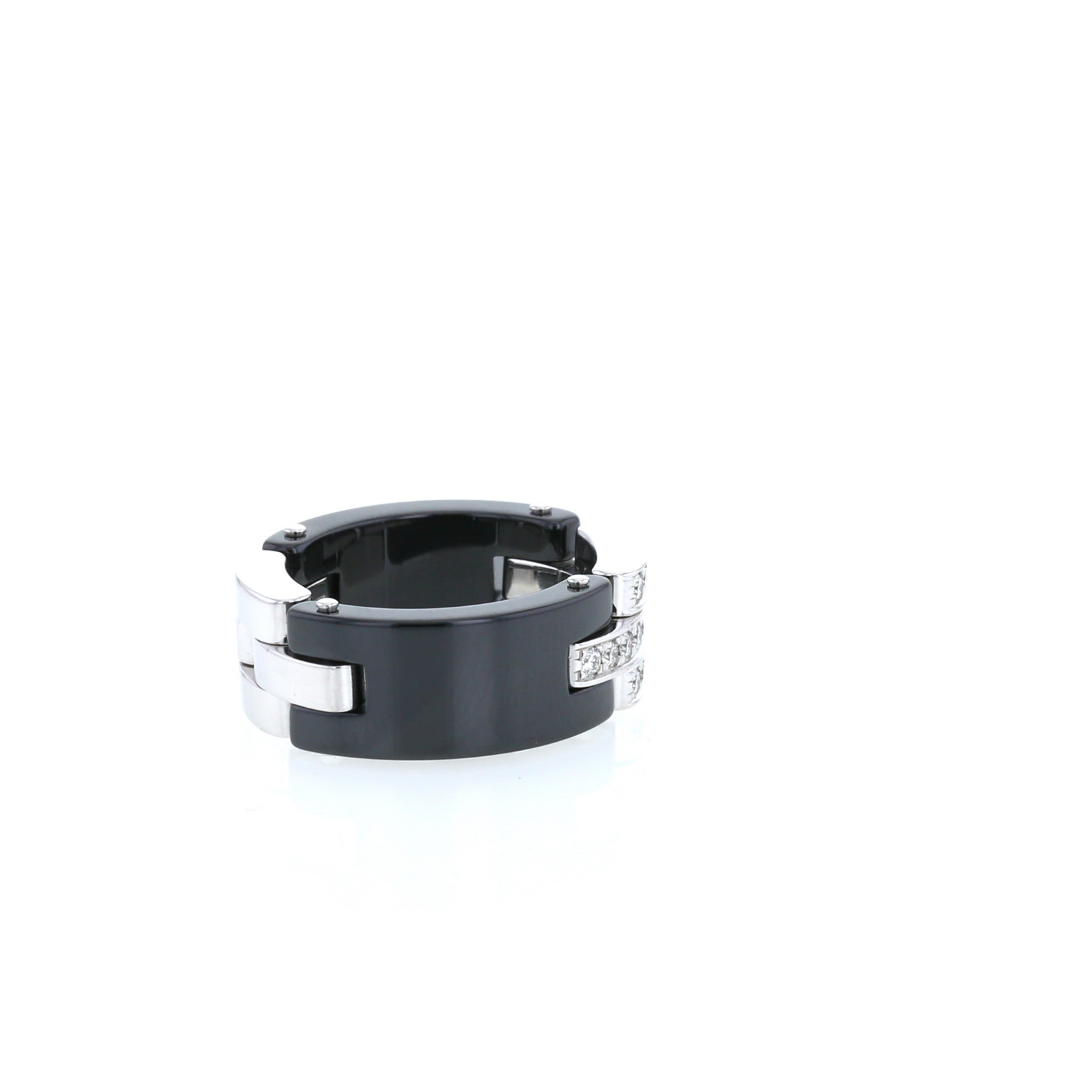 Articulated Cartier Maillon Panthère ring in white gold, diamonds and ceramic