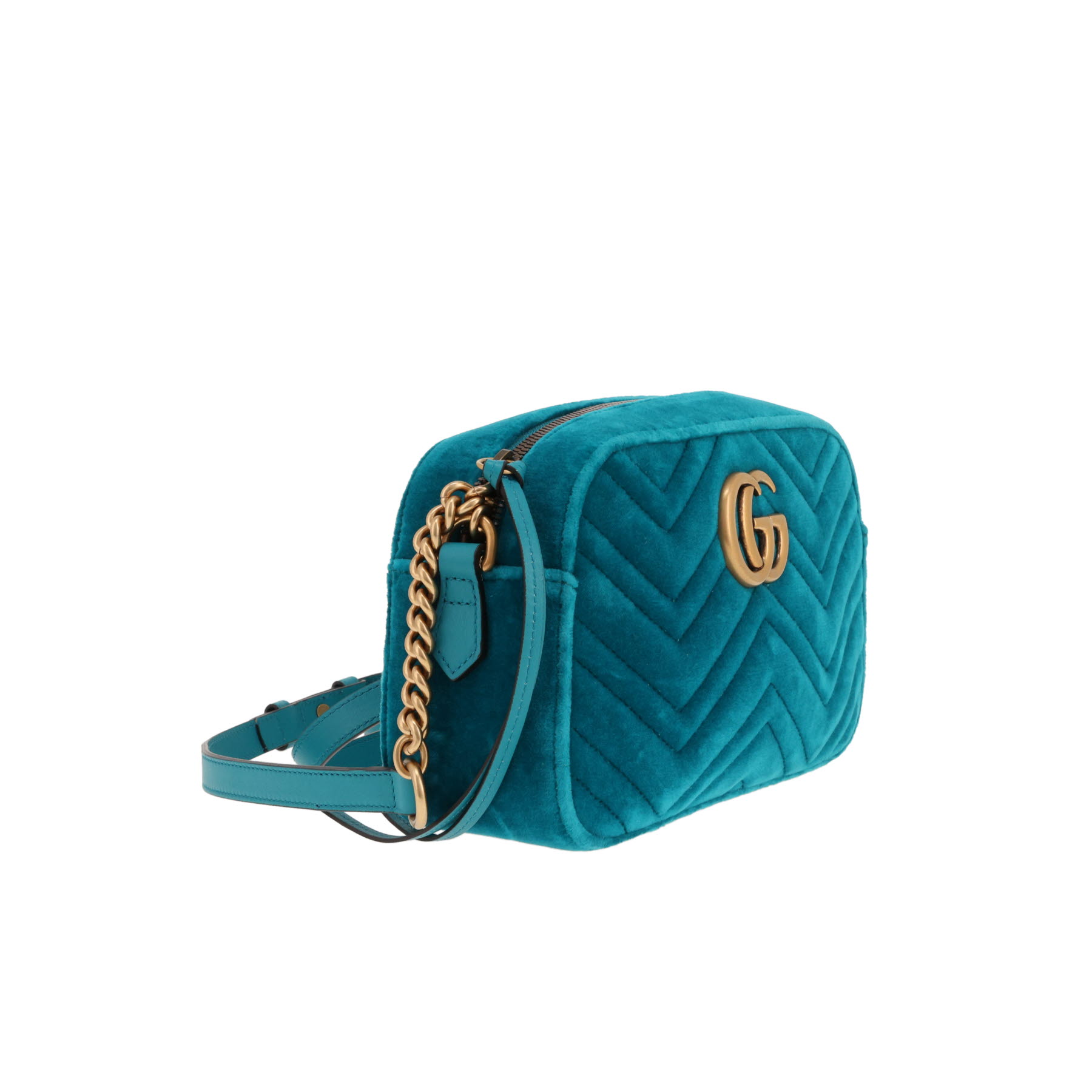Sac bandoulière Gucci  GG Marmont Camera en velours matelassé bleu