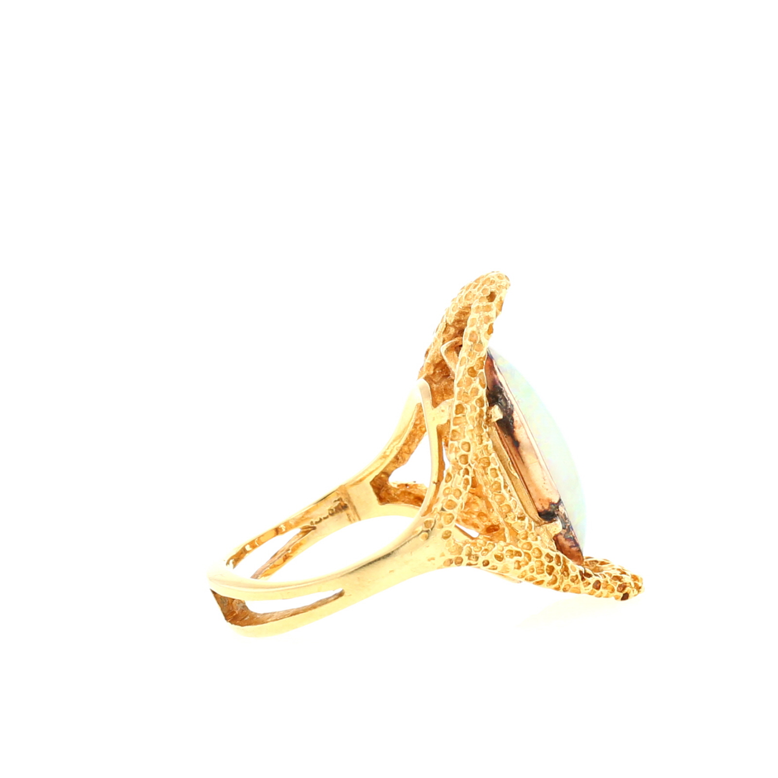 Bague années 70 moderniste Vintage  en or jaune et opale