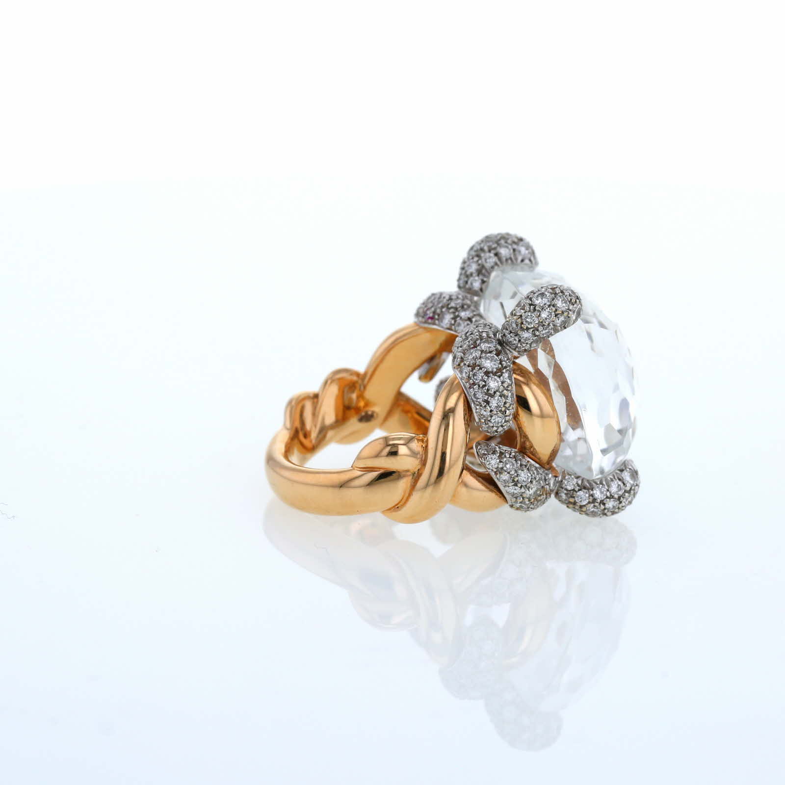 Pomellato  ring in pink gold, rock crystal and diamonds