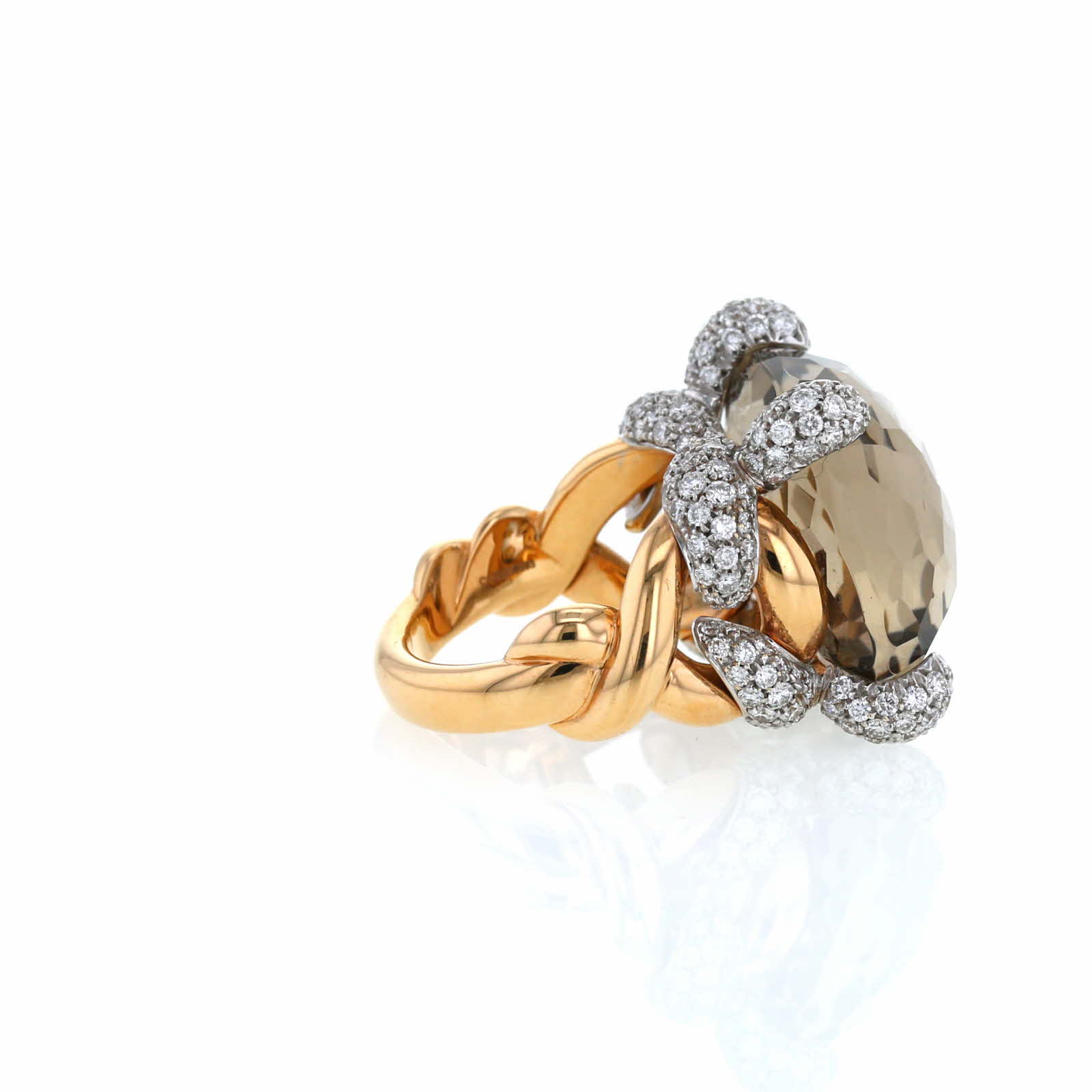 Pomellato Tango ring in pink gold, diamonds and smoked quartz