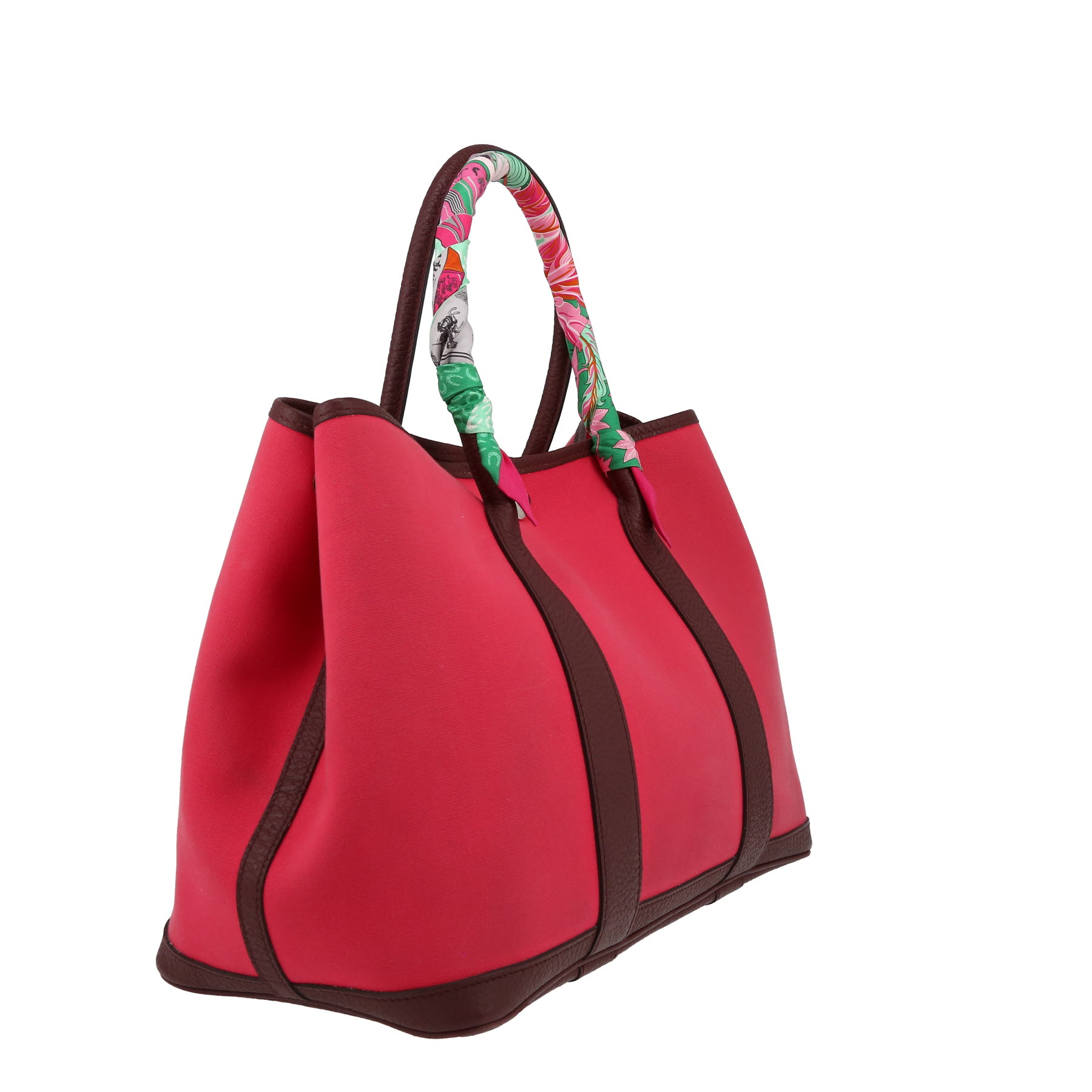 Hermès  Garden shopping bag  in pink canvas  and burgundy leather