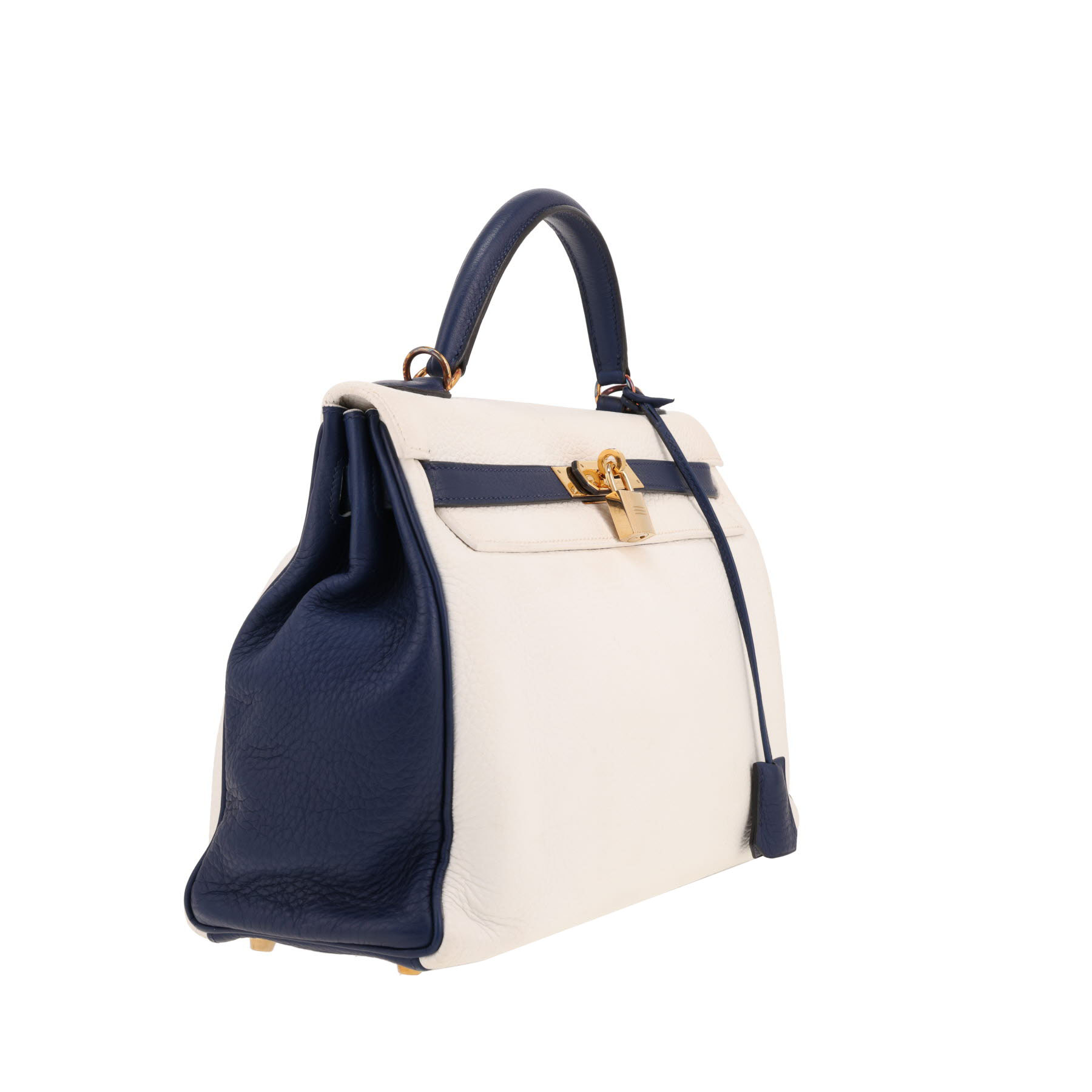 Hermès  Kelly 32 cm handbag  in white and blue togo leather