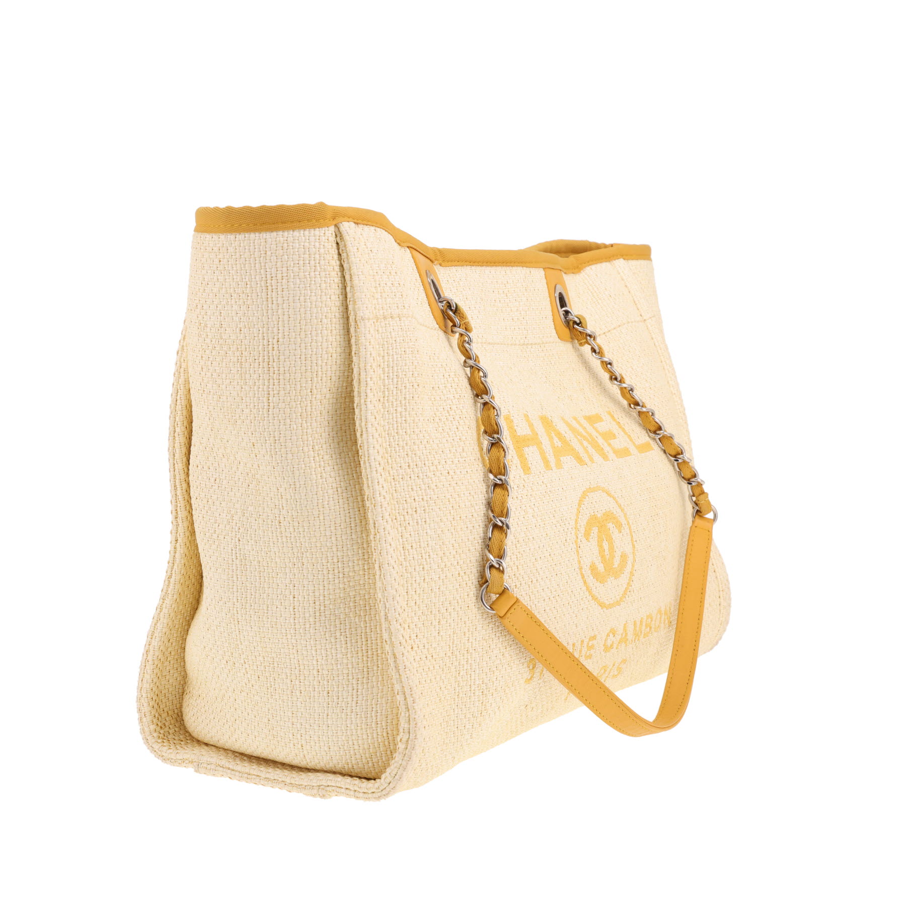 Chanel  Deauville shopping bag  in beige canvas  and yellow leather