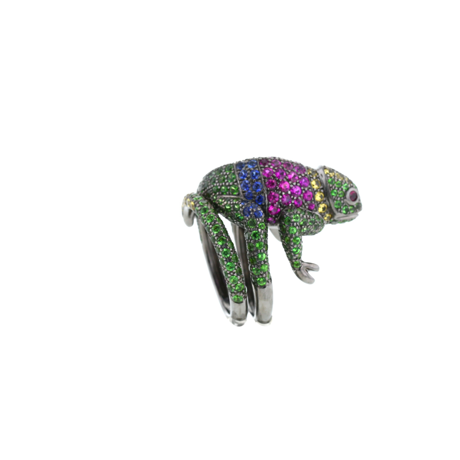 Anello Boucheron Masy, le Caméléon in oro invecchiato, zaffiri e Tsavorite