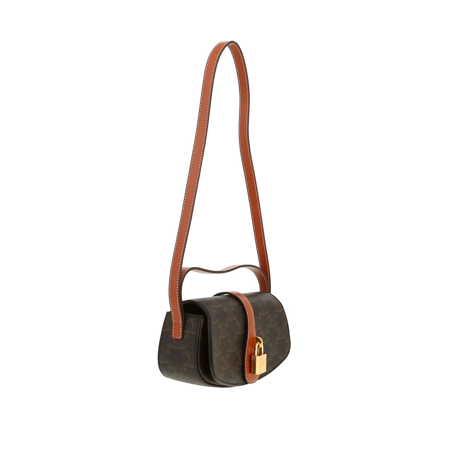 Bolso para llevar al hombro Celine  Tabou modelo mediano  en tejido "Triomphe" y cuero marrón