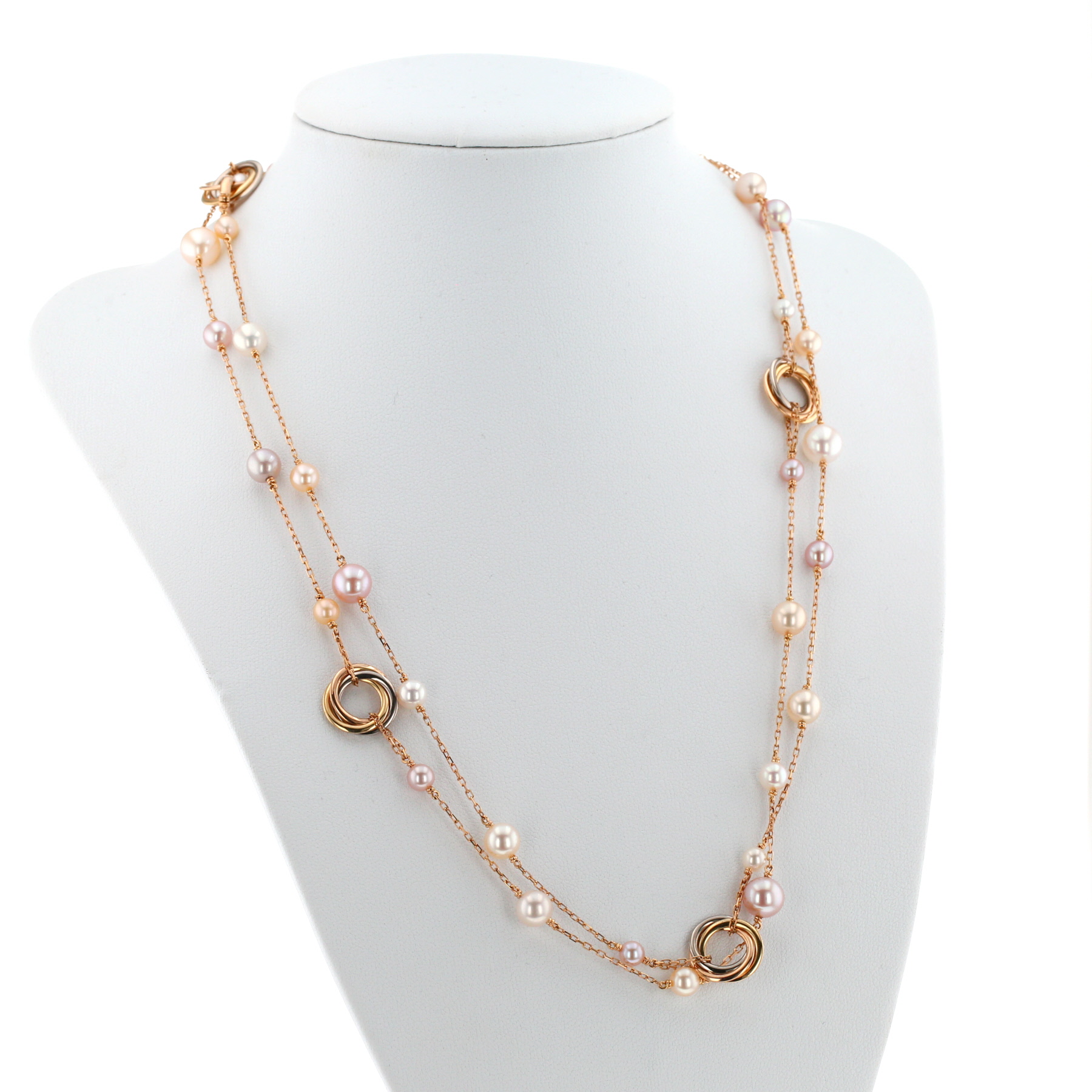 Collana lunga Cartier Trinity in 3 ori e perle coltivate