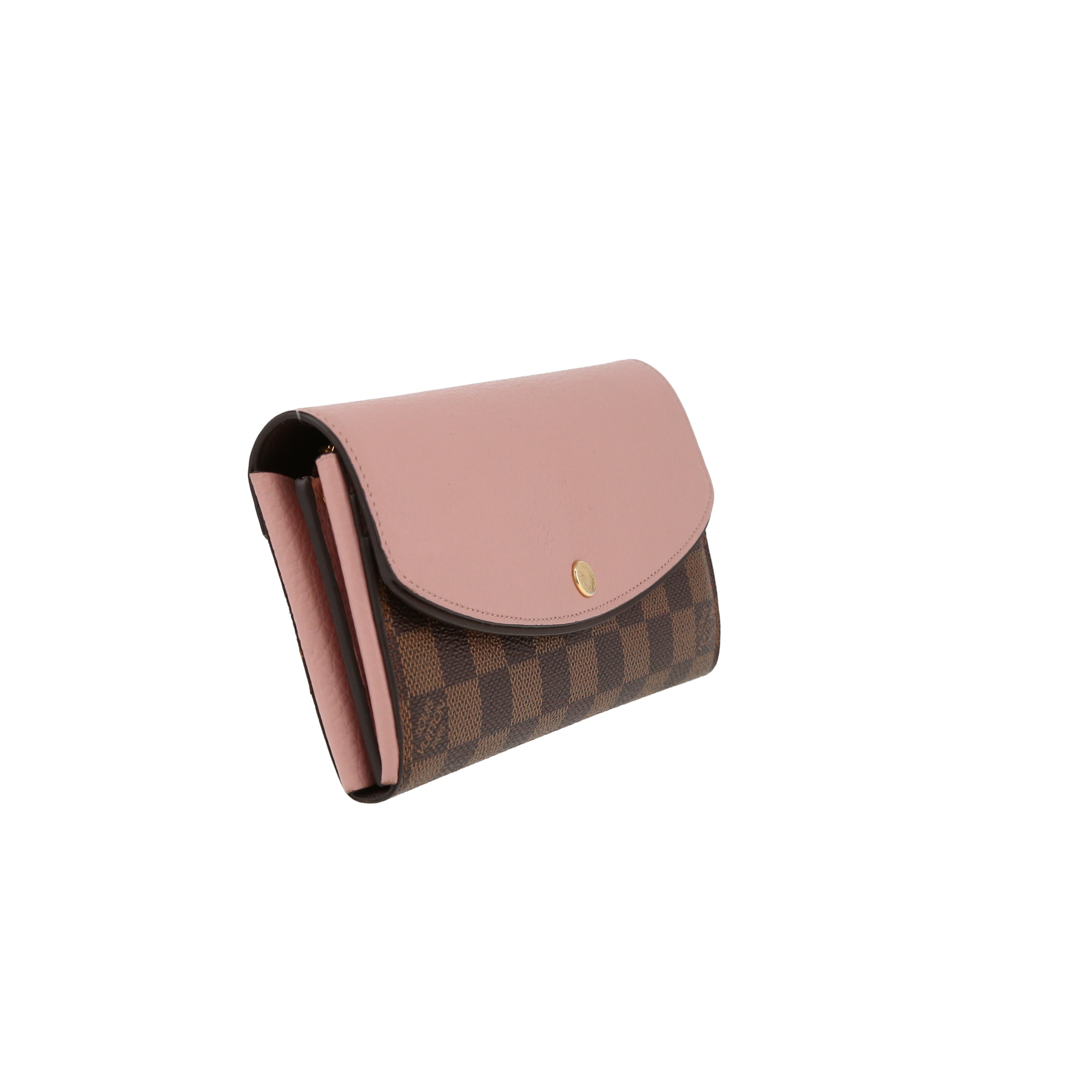 Louis Vuitton  Normandy long wallet  in brown damier canvas  and pink leather