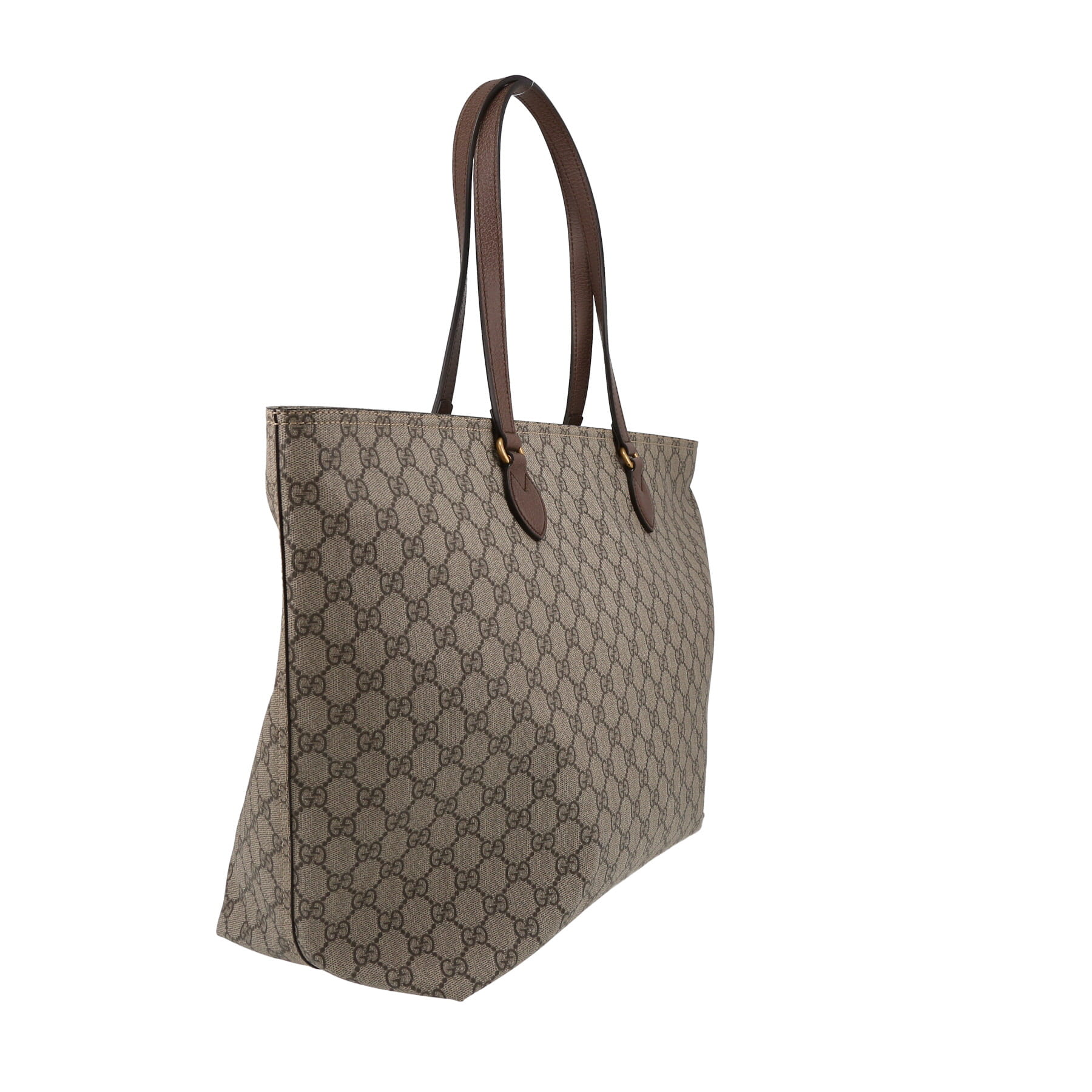 Gucci   shopping bag  in beige logo canvas  and brown leather