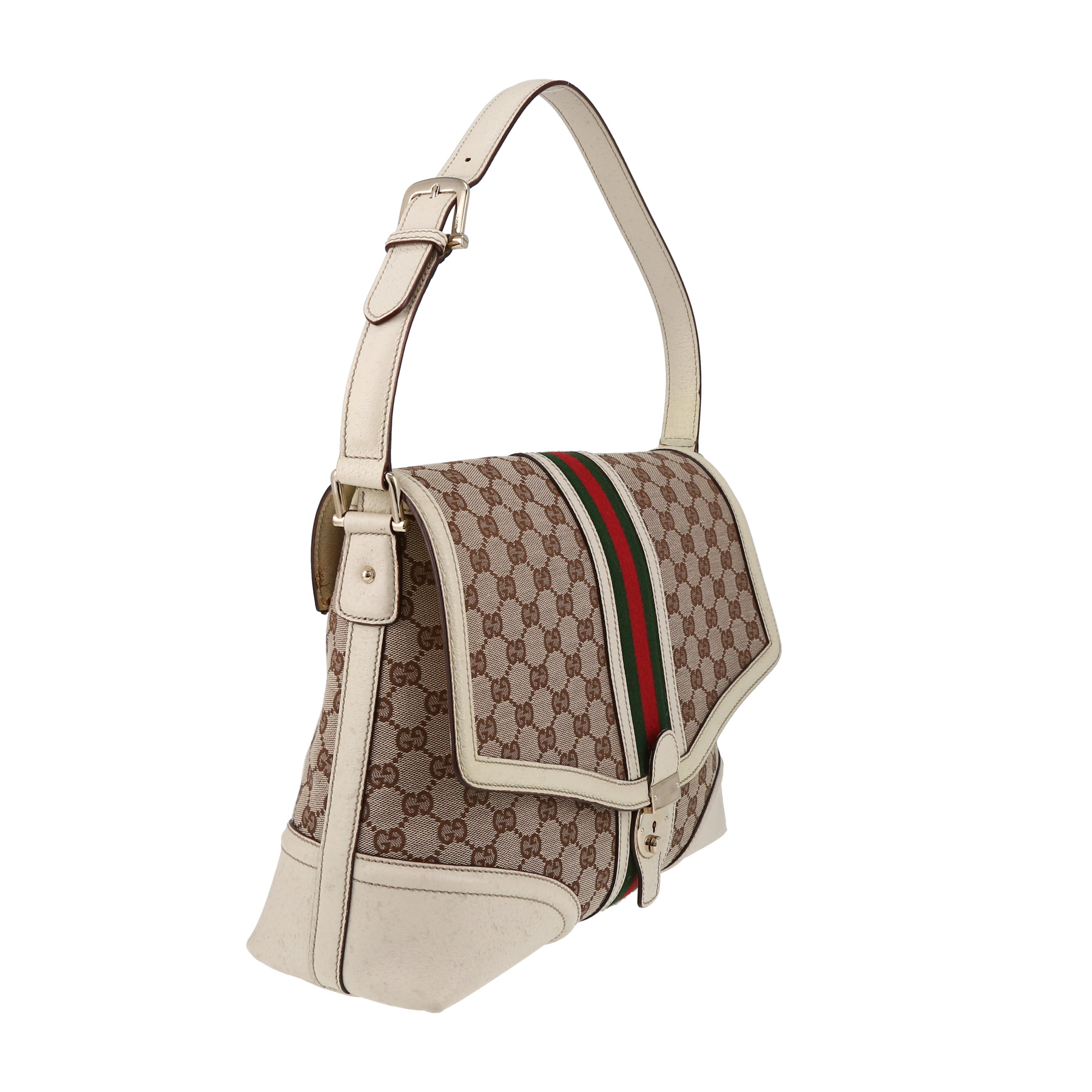 Bolso de mano Gucci Vintage en lona Monogram beige y cuero color crema