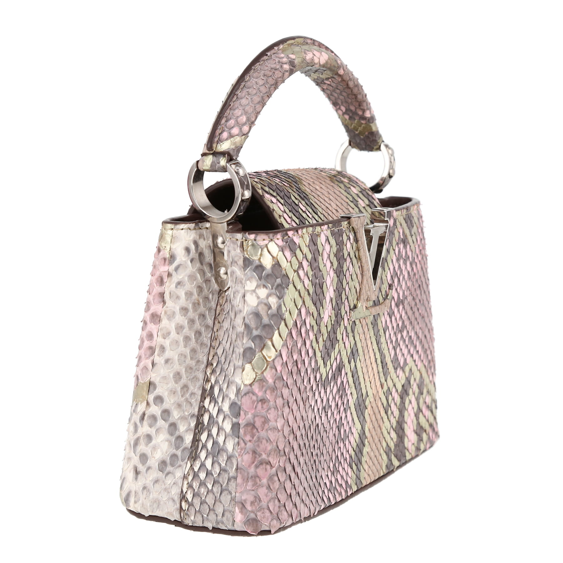Louis Vuitton  Capucines Mini shoulder bag  in pink, beige and grey tricolor  python