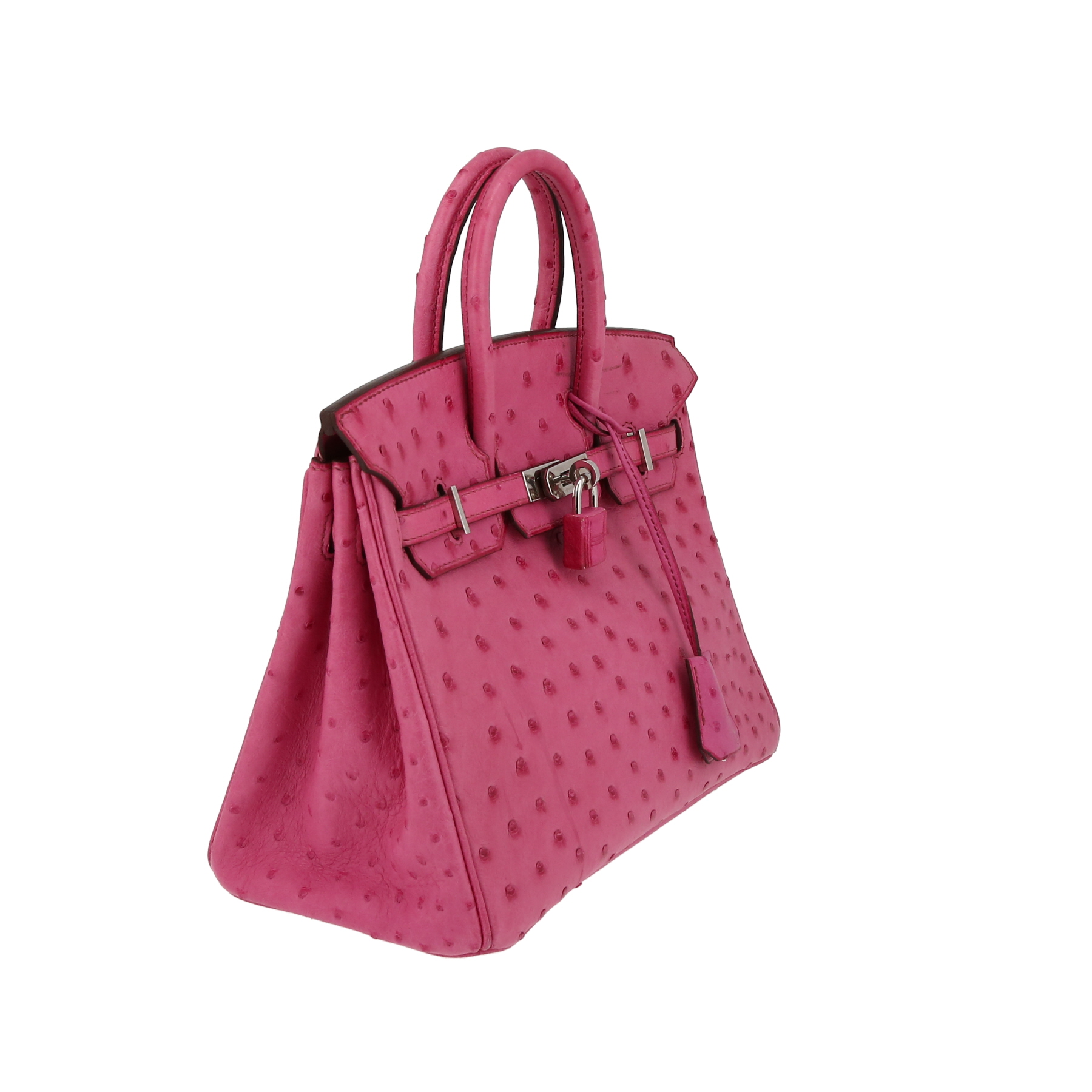 Sac à main Hermès  Birkin 25 cm en autruche rose