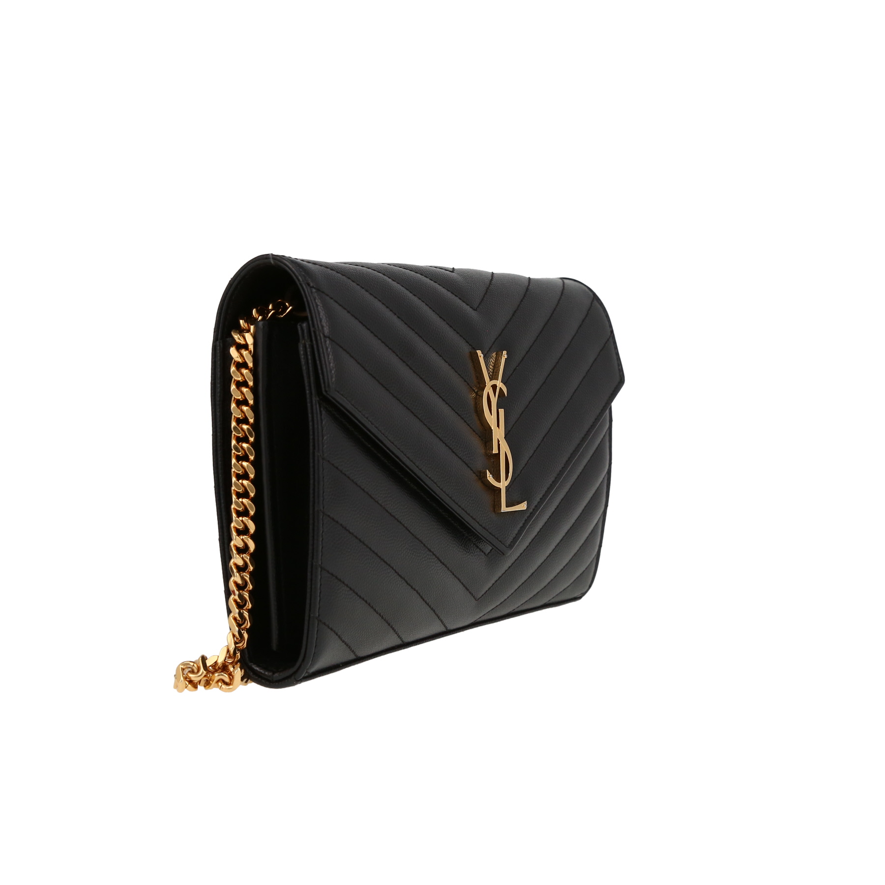 Saint Laurent  Wallet on Chain shoulder bag  in black quilted grained leather