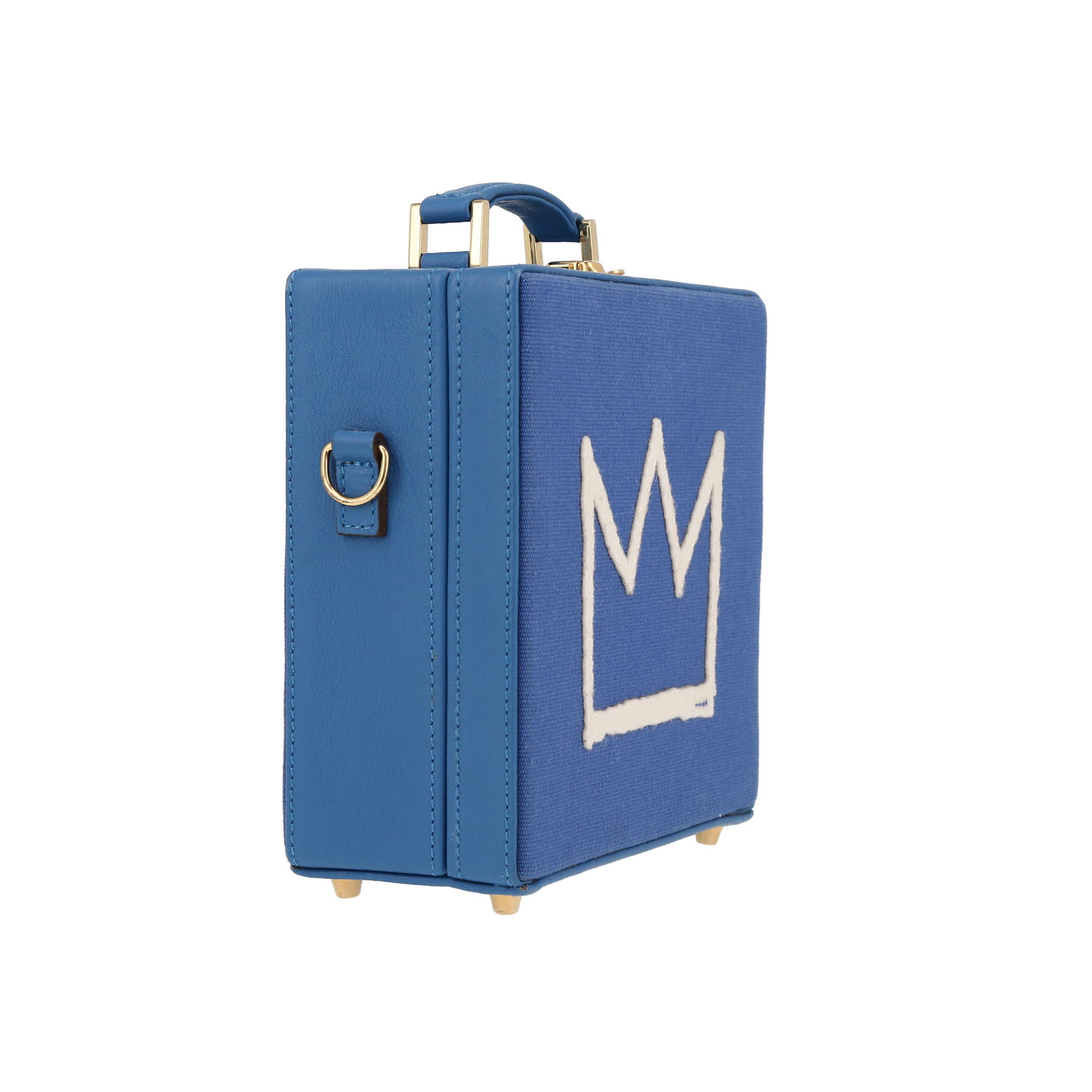 Olympia Le-Tan Jean-Michel Basquiat Crown shoulder bag  in blue canvas  and blue leather
