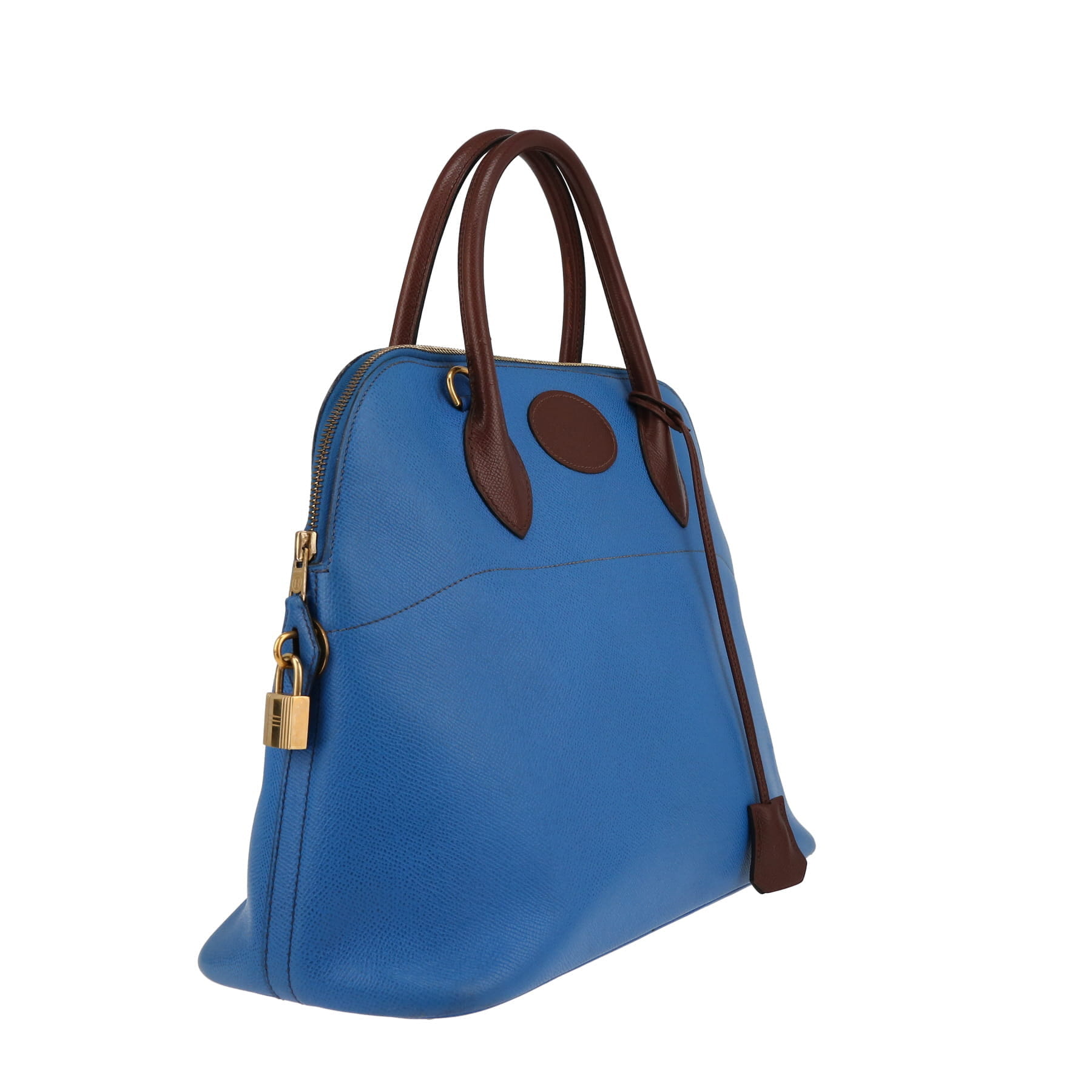 Bolso de mano Hermès  Bolide en cuero Courchevel azul real y cuero Courchevel marrón