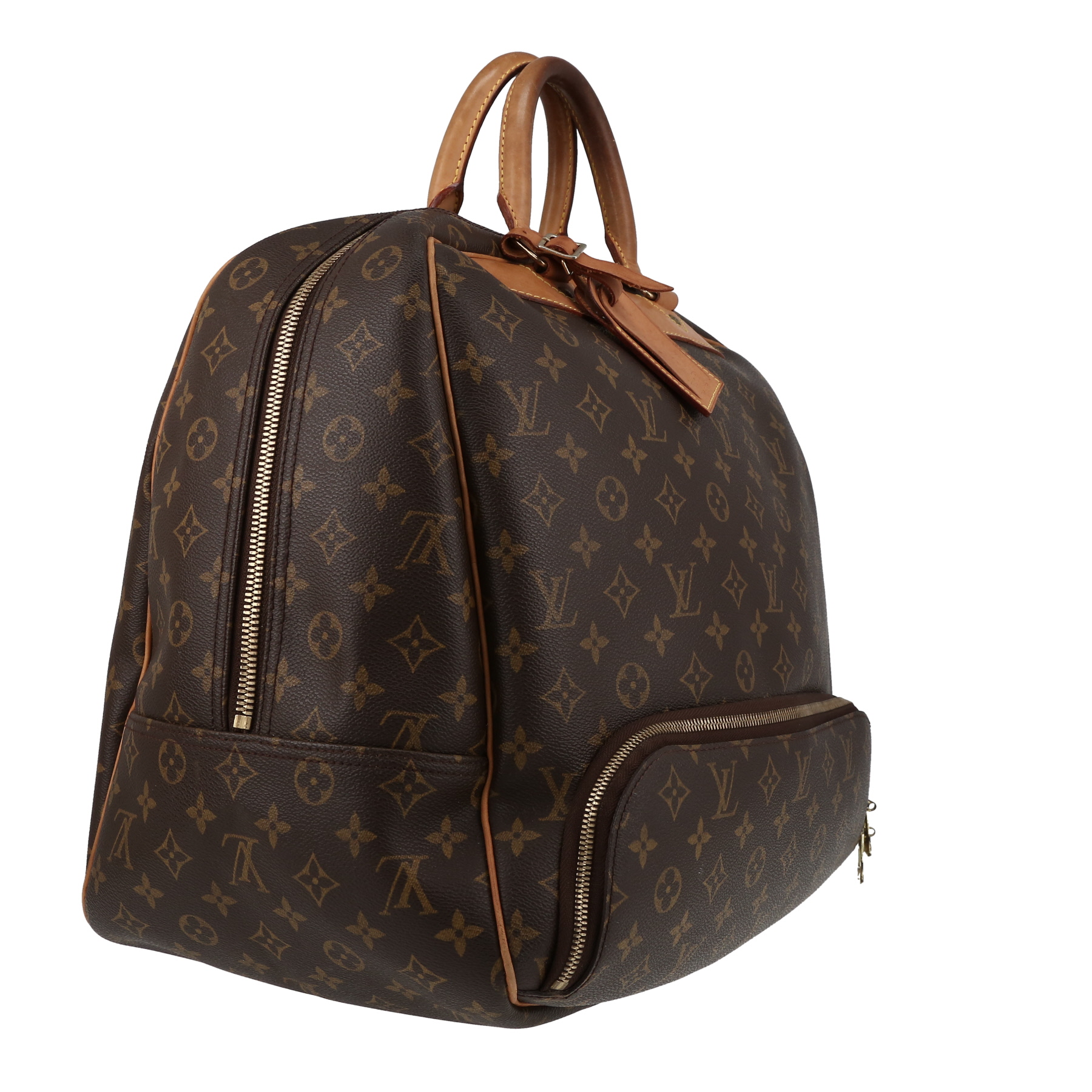 Louis Vuitton  Evasion travel bag  in brown monogram canvas  and natural leather