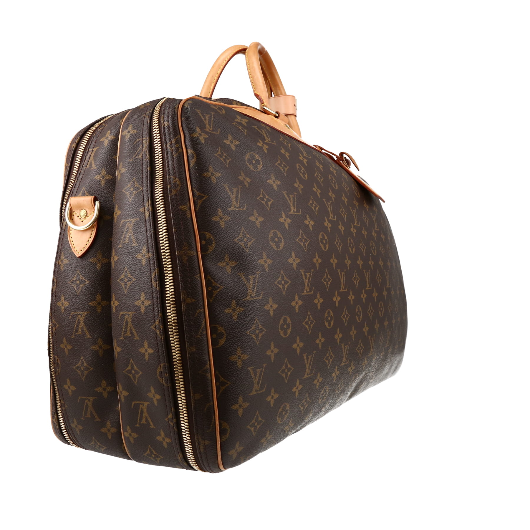 Borsa da viaggio Louis Vuitton  Alize - Luggage in tela monogram cerata marrone e pelle naturale