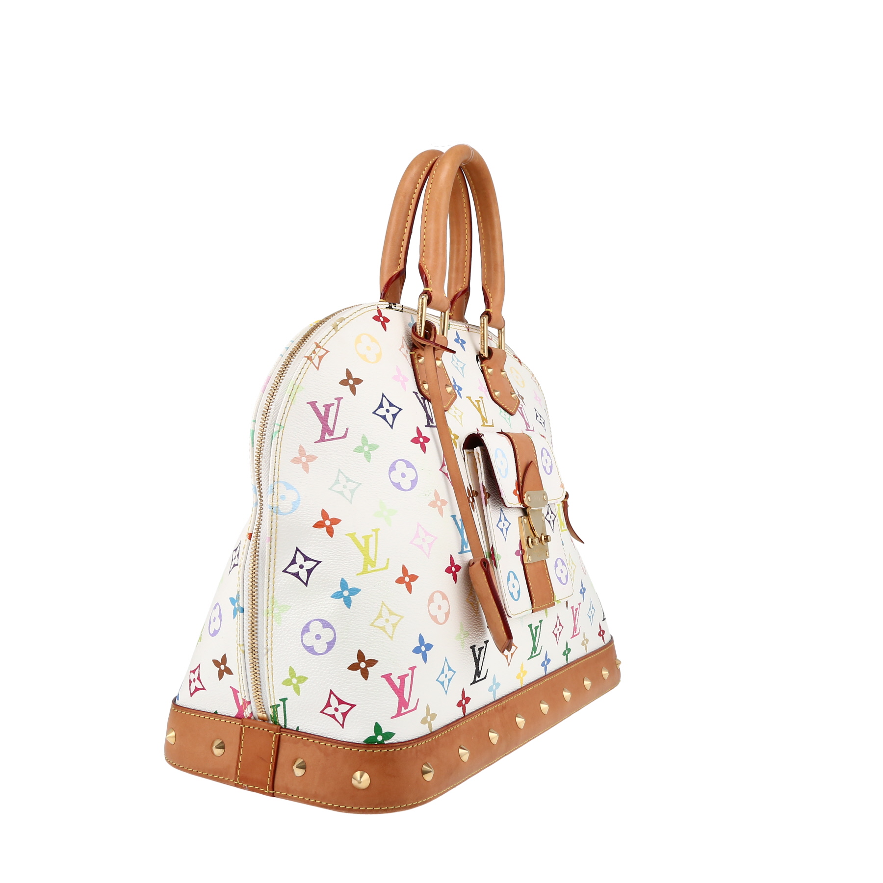 Louis Vuitton  Alma Editions Limitées weekend bag  in multicolor and white monogram canvas  and natural leather