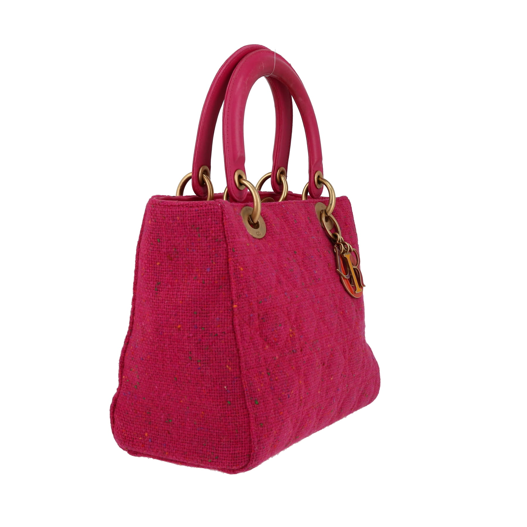 Dior  Lady Dior medium model  handbag  in fushia pink woollen fabric  and pink leather