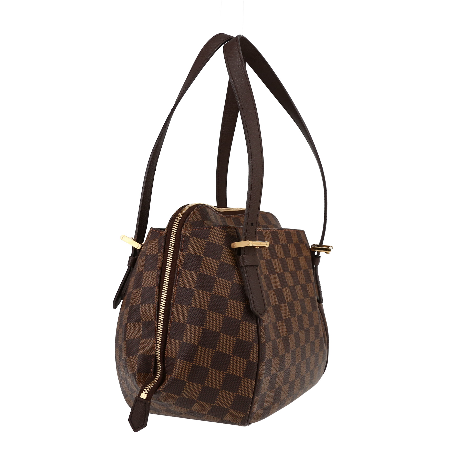 Bolso de mano Louis Vuitton  Belem en lona a cuadros ébano y cuero marrón