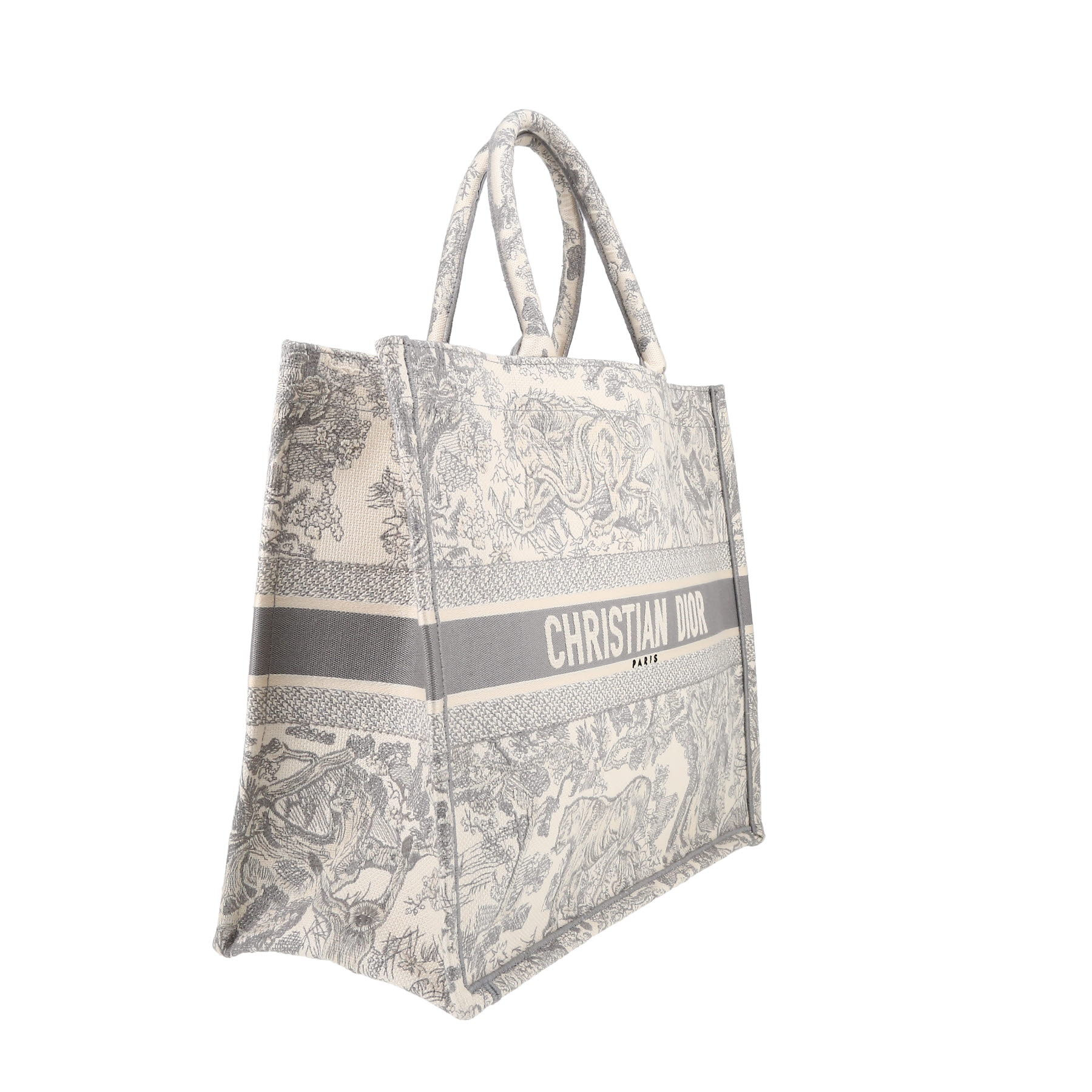 Dior  Book Tote shopping bag  in grey and ecru canvas of jouy