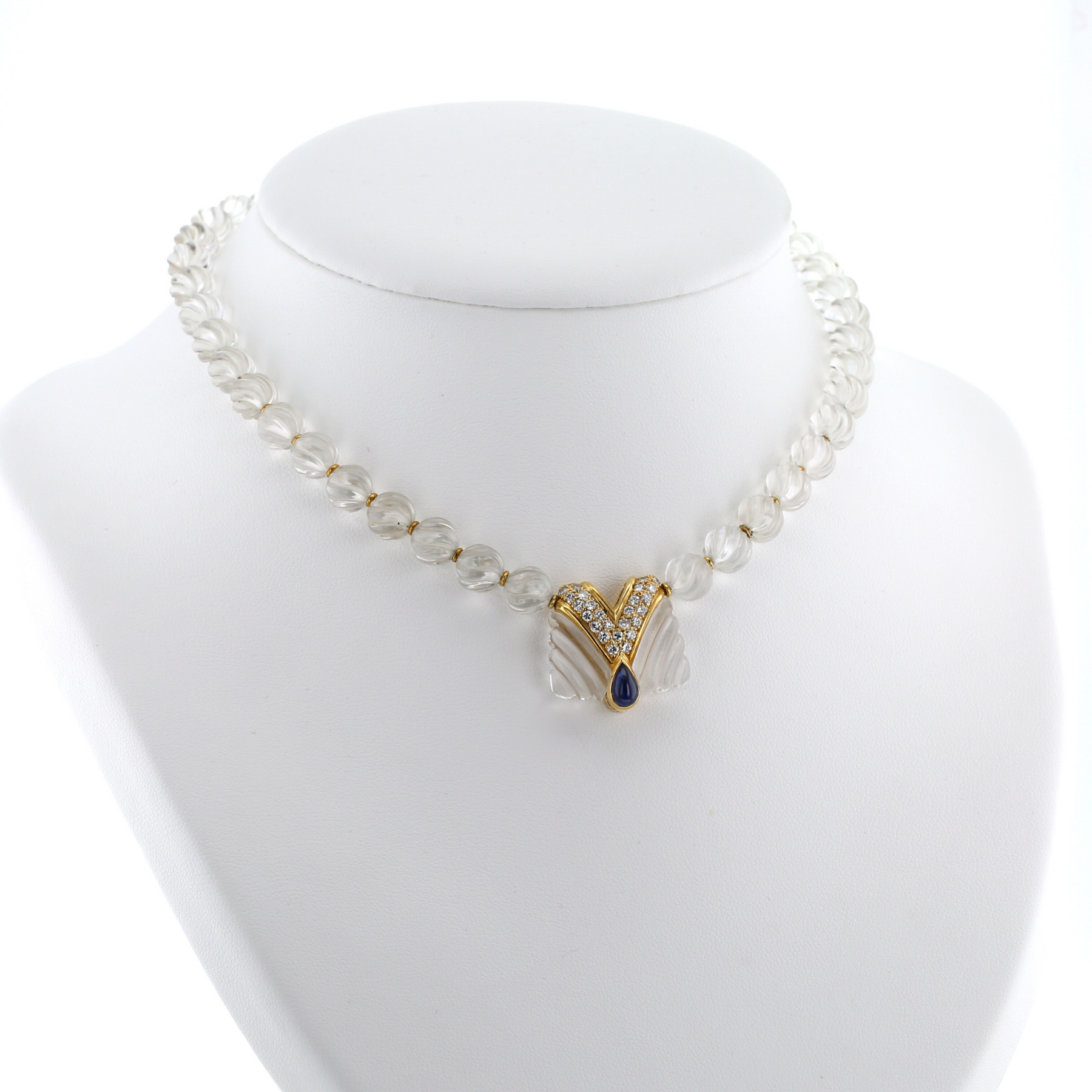 Collana Boucheron  in oro giallo, cristallo di rocca e diamanti