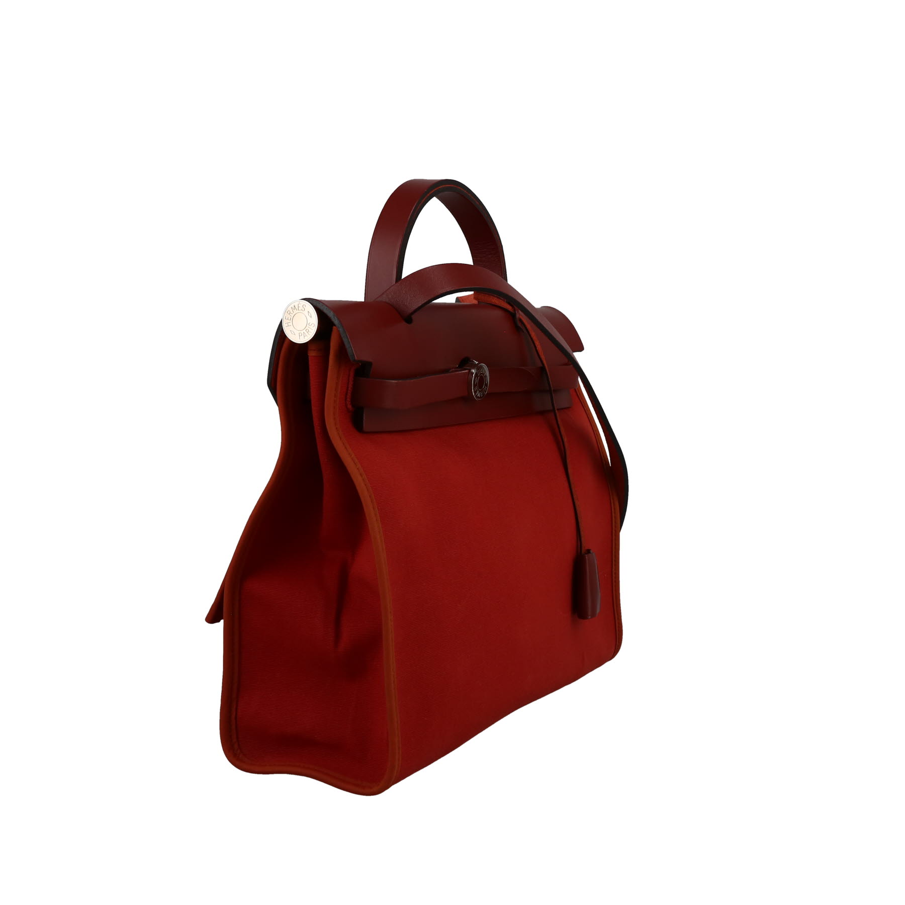Hermès  Herbag bag worn on the shoulder or carried in the hand  in red canvas  and red leather