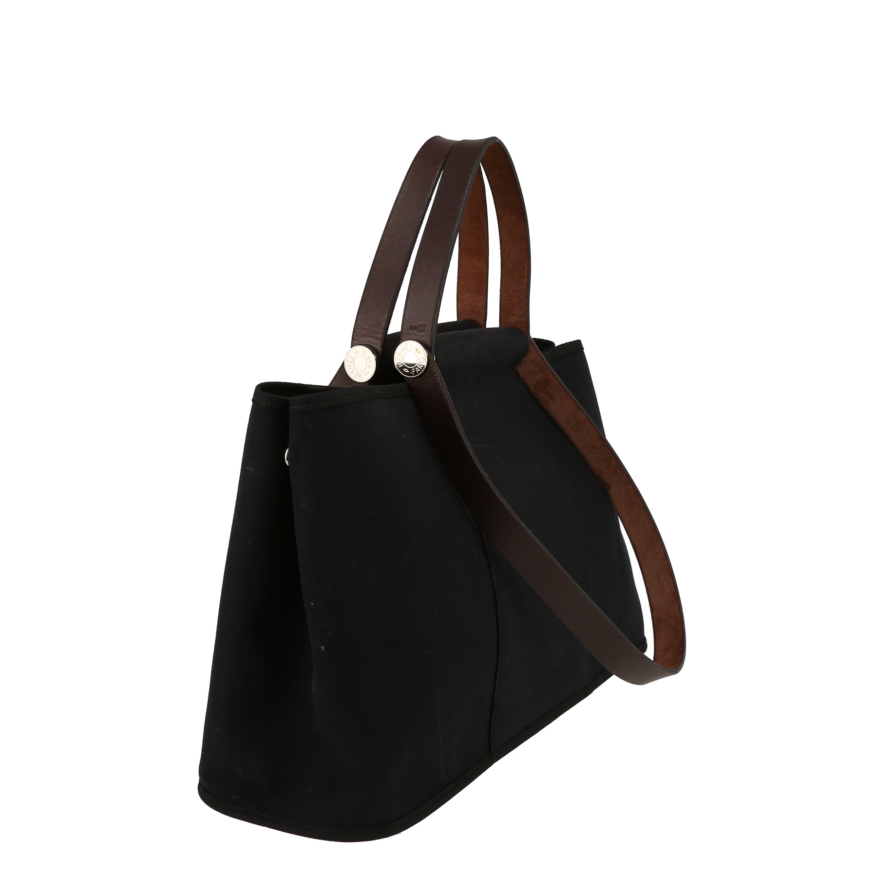 Bolso Cabás Hermès  Cabag en lona negra y cuero marrón