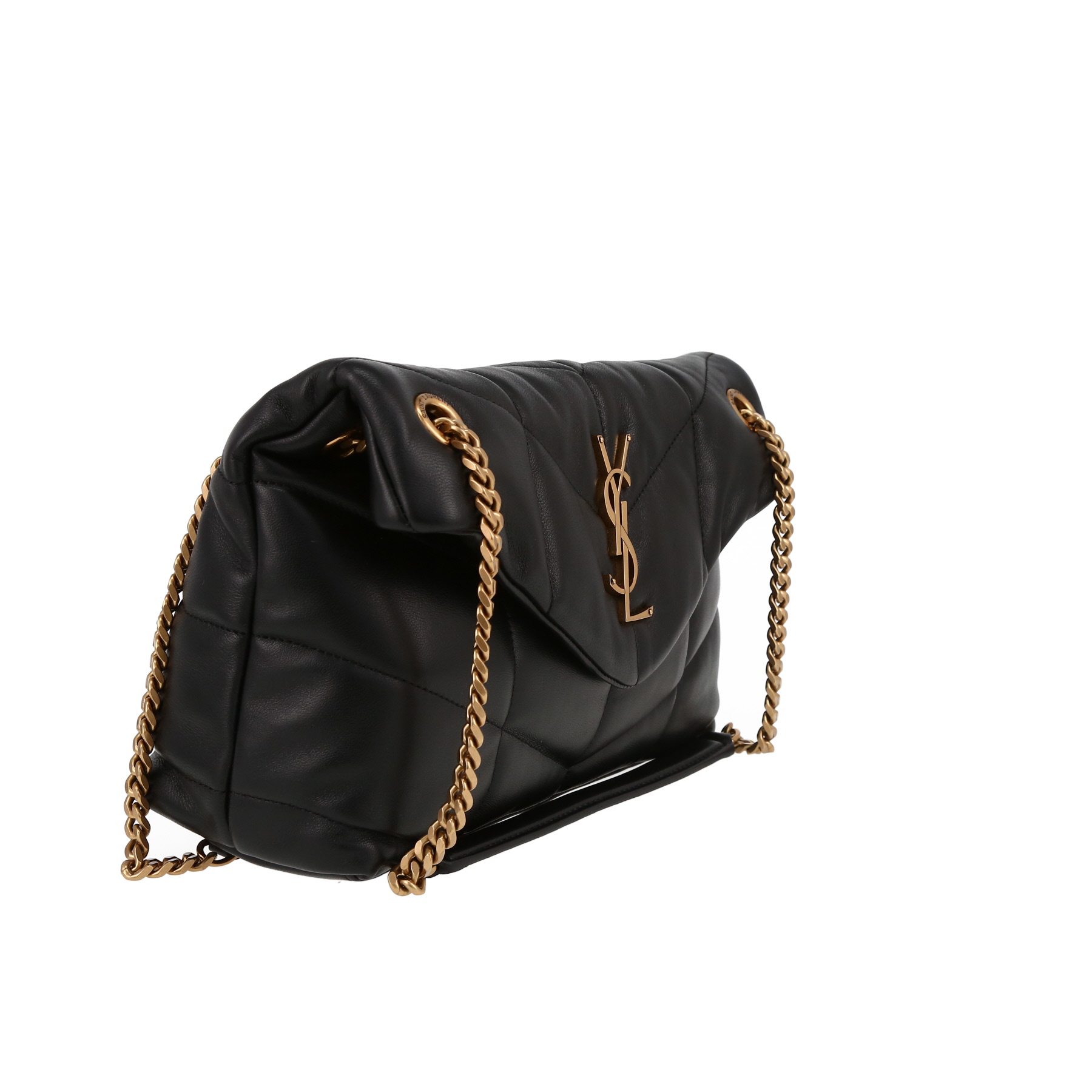 Sac bandoulière Saint Laurent  Puffer petit modèle  en cuir matelassé chevrons noir