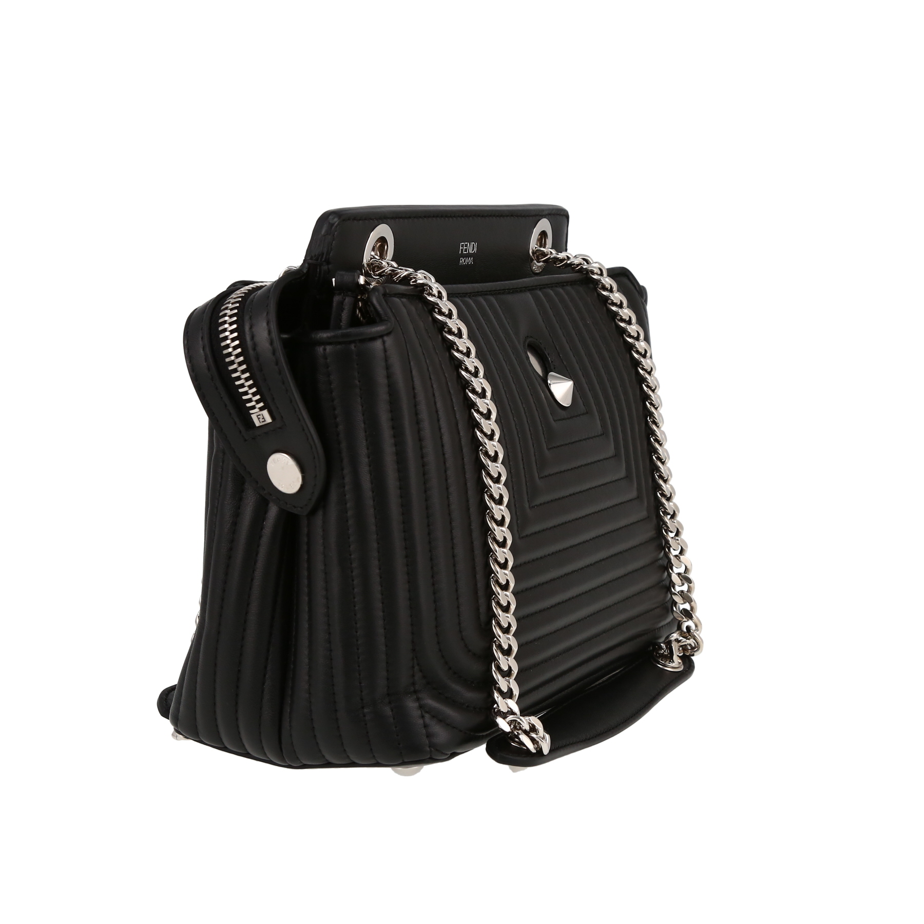 Sac porté épaule ou main Fendi  Dotcom en cuir noir