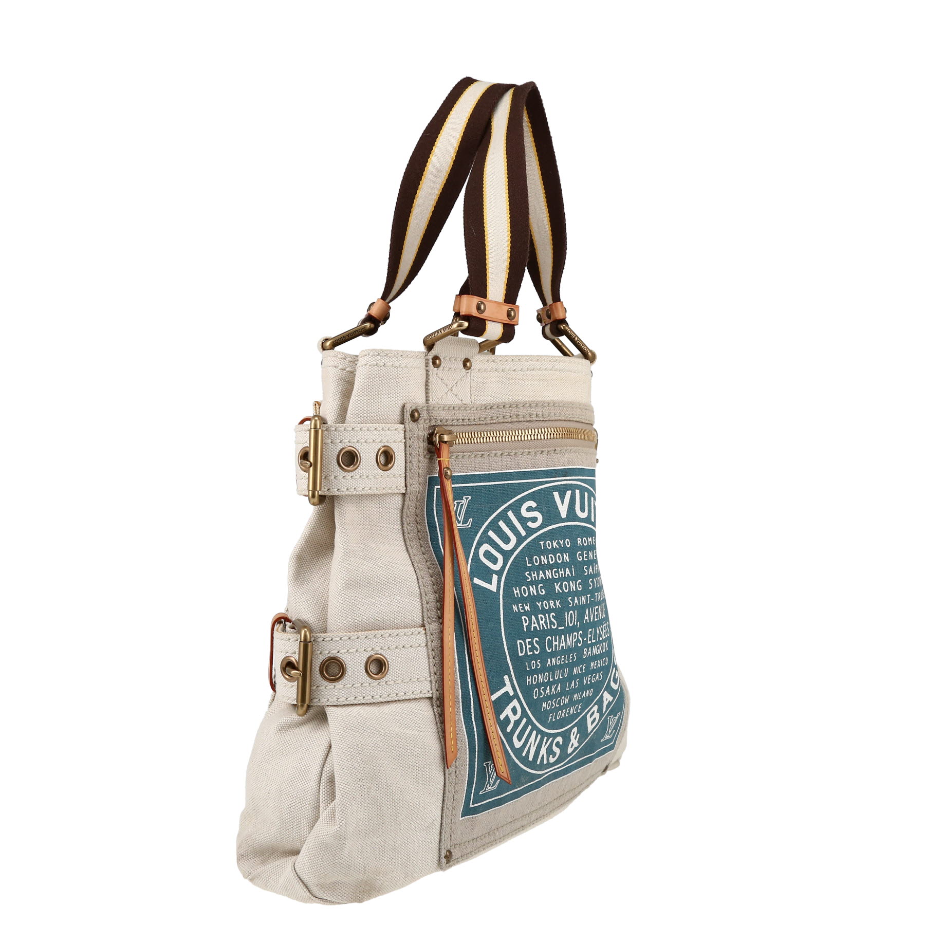 Sac cabas Louis Vuitton  Globe shopper en toile beige et bleue et cuir naturel