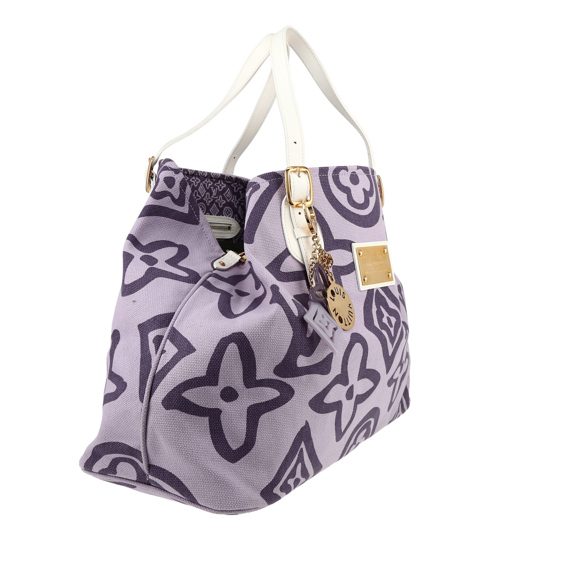 Shopping bag Louis Vuitton  Tahitienne in tela monogram viola lilla e pelle bianca