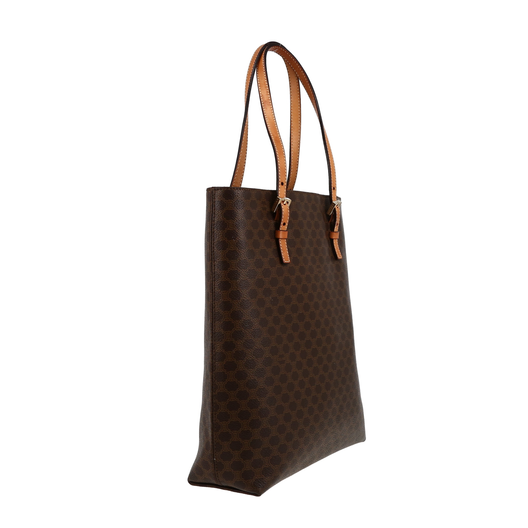 Sac cabas Celine  Vertical en toile siglée marron et cuir naturel