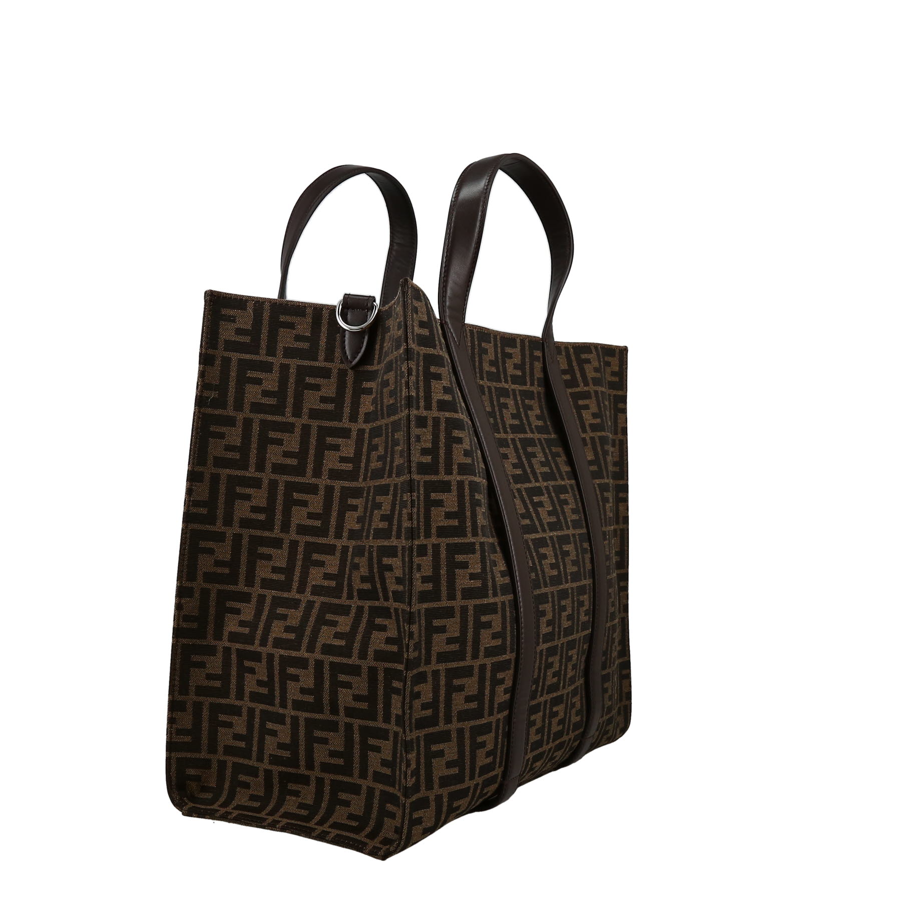 Fendi  Shopping Logo shopping bag  in brown and black bicolor  logo canvas  and black leather