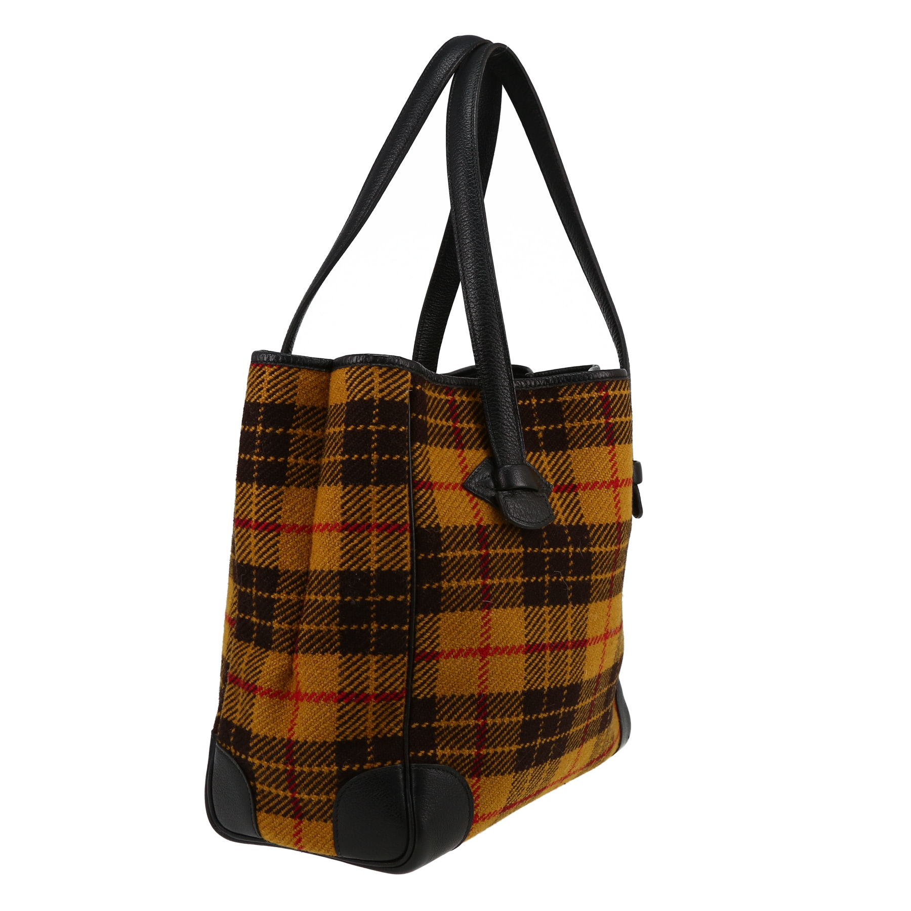 Hermès  Victoria shopping bag  in yellow, black and red woollen fabric  and black leather