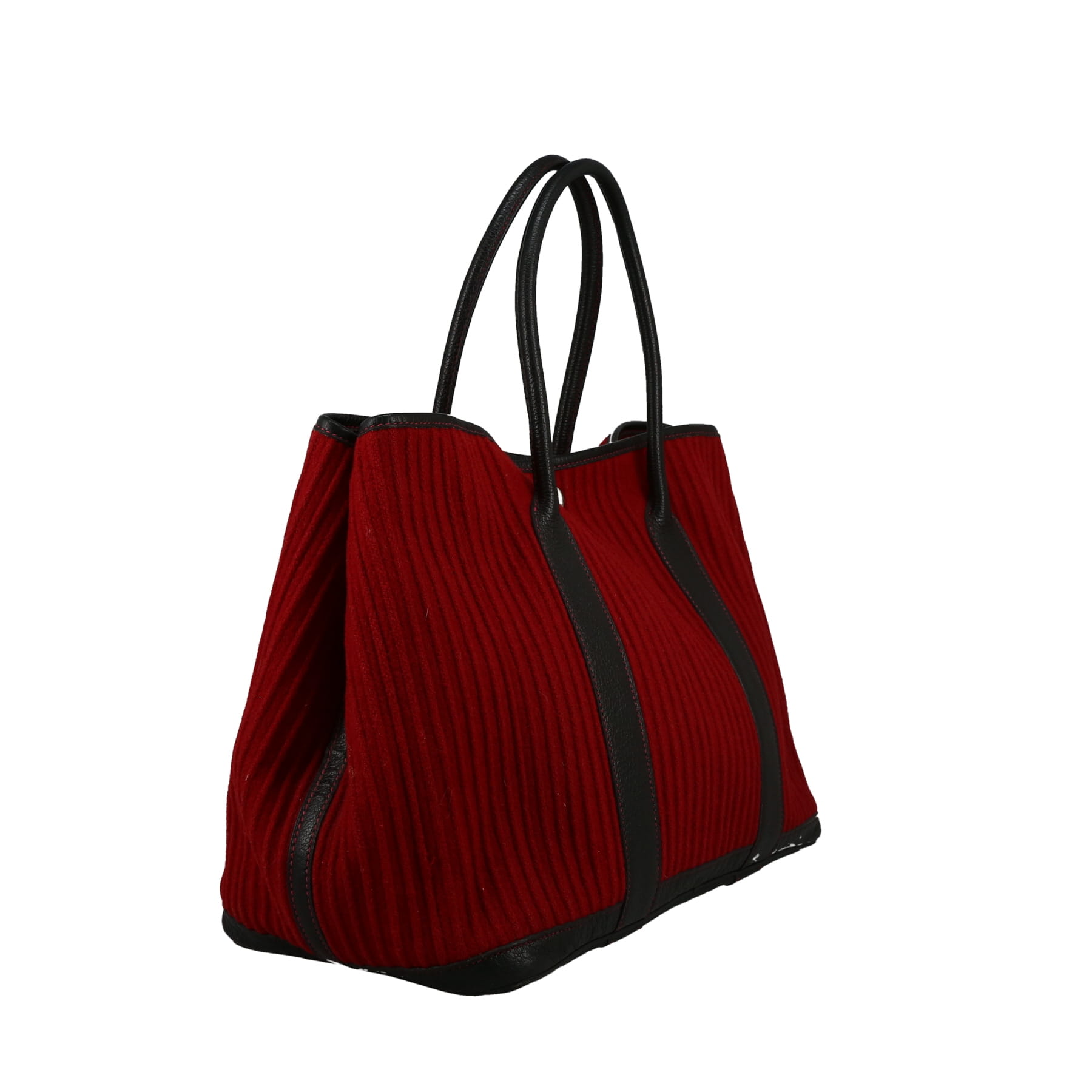 Hermès  Garden shopping bag  in red whool  and black leather