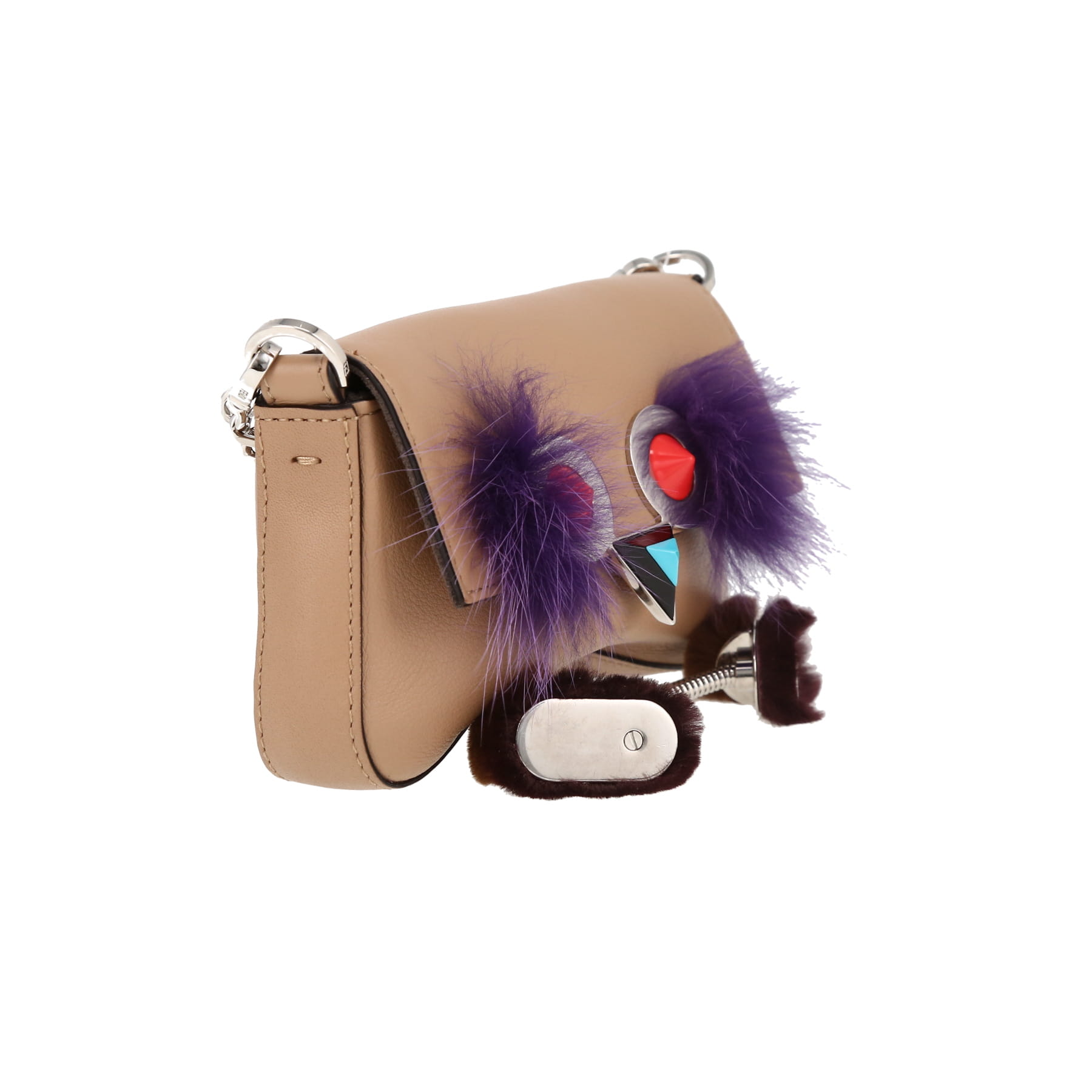 Sac bandoulière Fendi   en cuir beige et fourrure synthétique violette