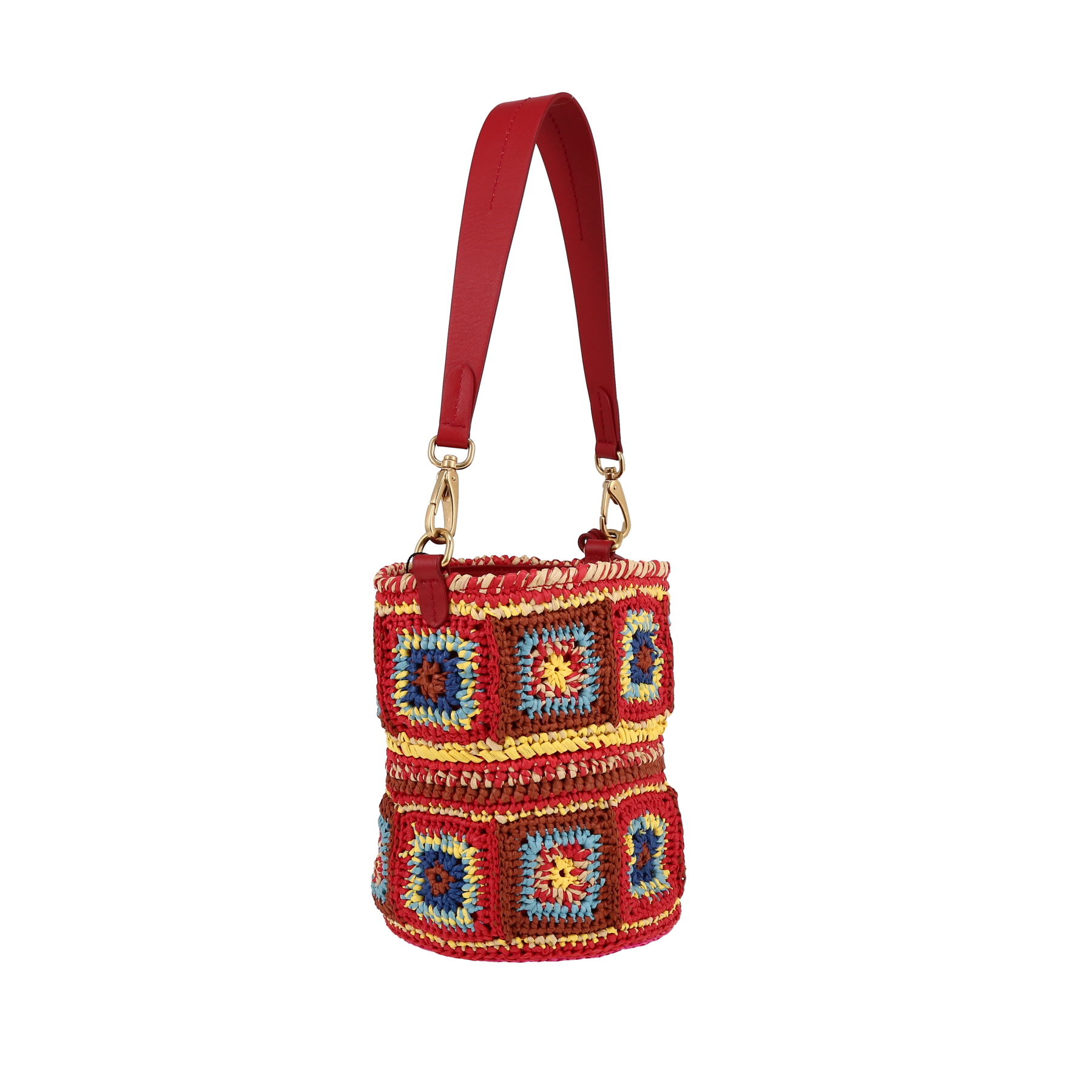 Bolso de mano Miu Miu   en raffia multicolor y cuero rojo