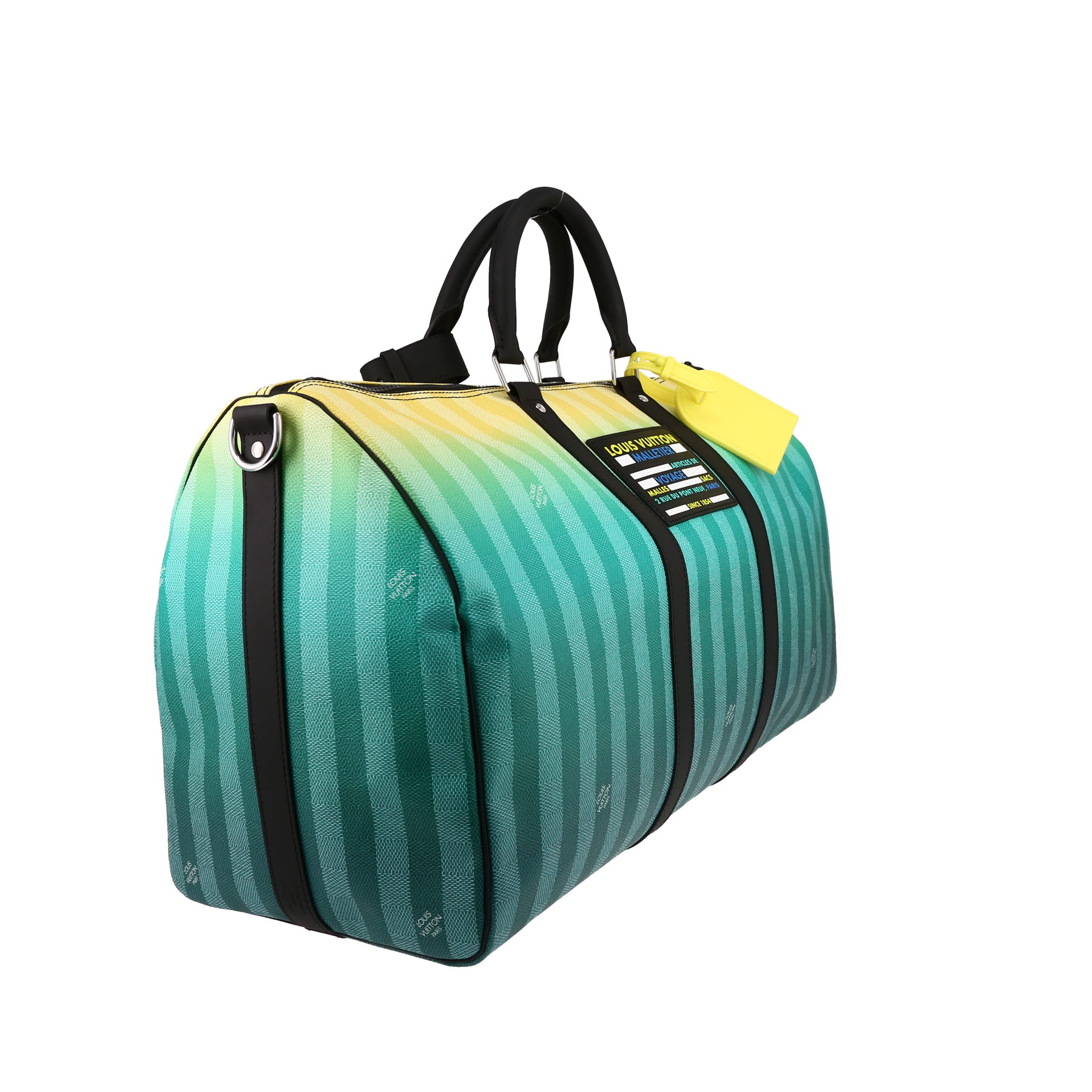 Louis Vuitton  Keepall 50 travel bag  in green and yellow damier canvas  and black leather