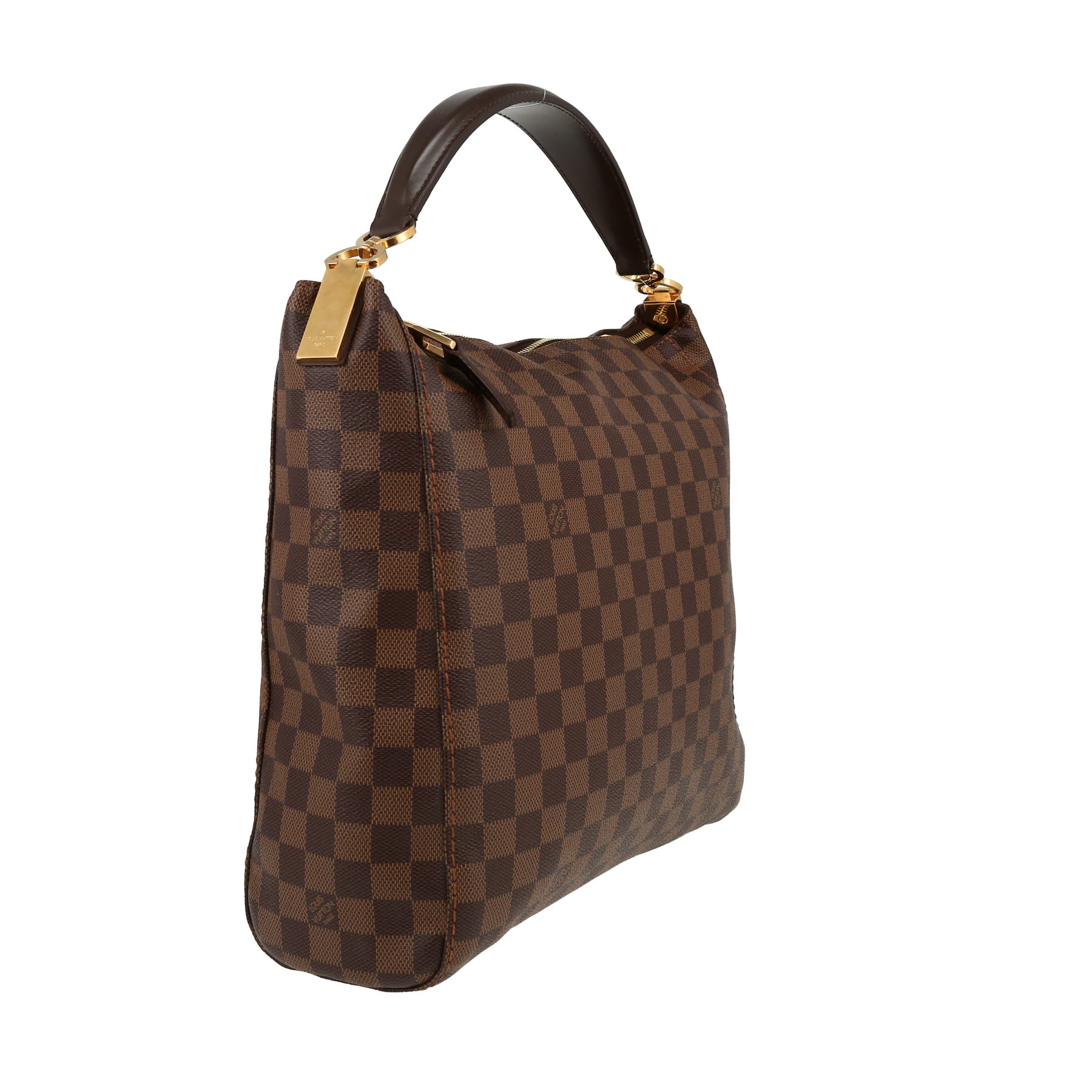 Louis Vuitton  Portobello handbag  in ebene damier canvas  and brown leather