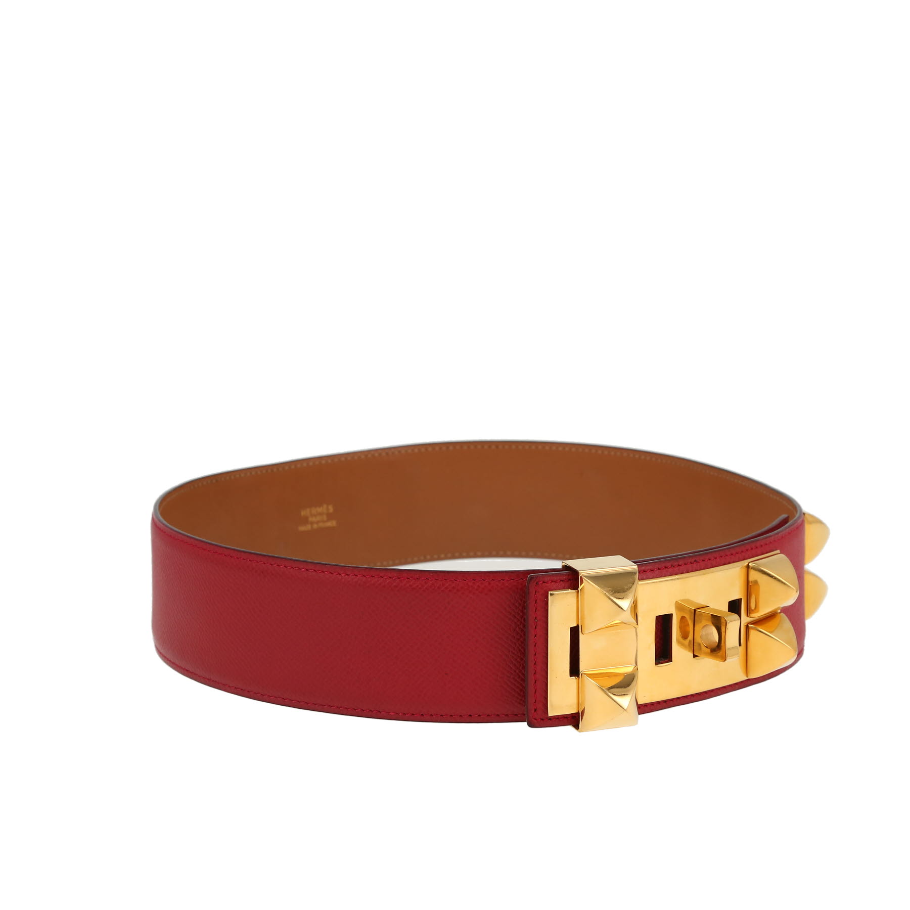 Hermès  Médor belt  in red Courchevel leather  and gold leather