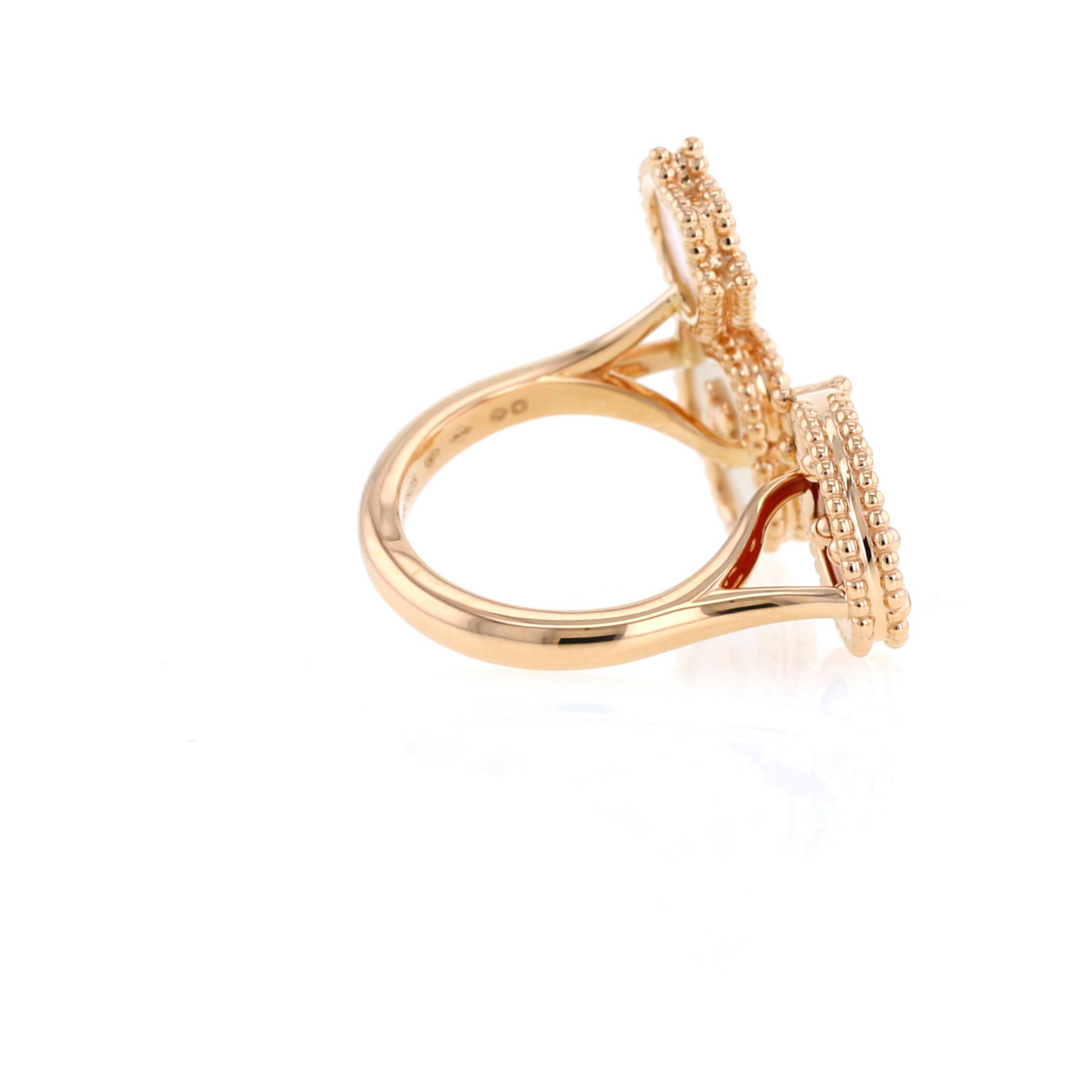 Open Van Cleef 
Arpels Lucky Spring ring in pink gold, mother of pearl and cornelian