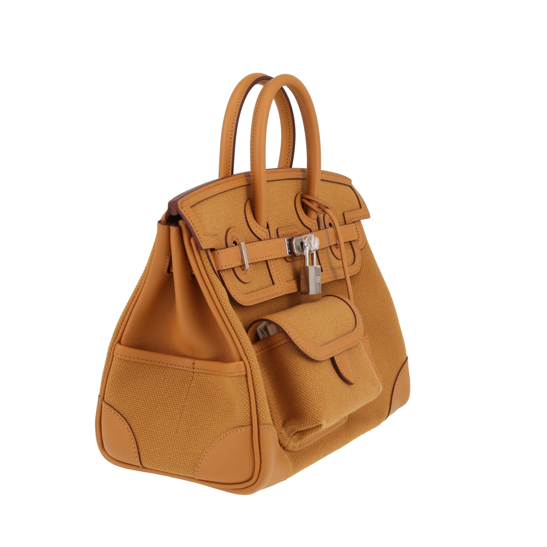 Bolso de mano Hermès  Birkin 25 cm en lona color camel y cuero color camel